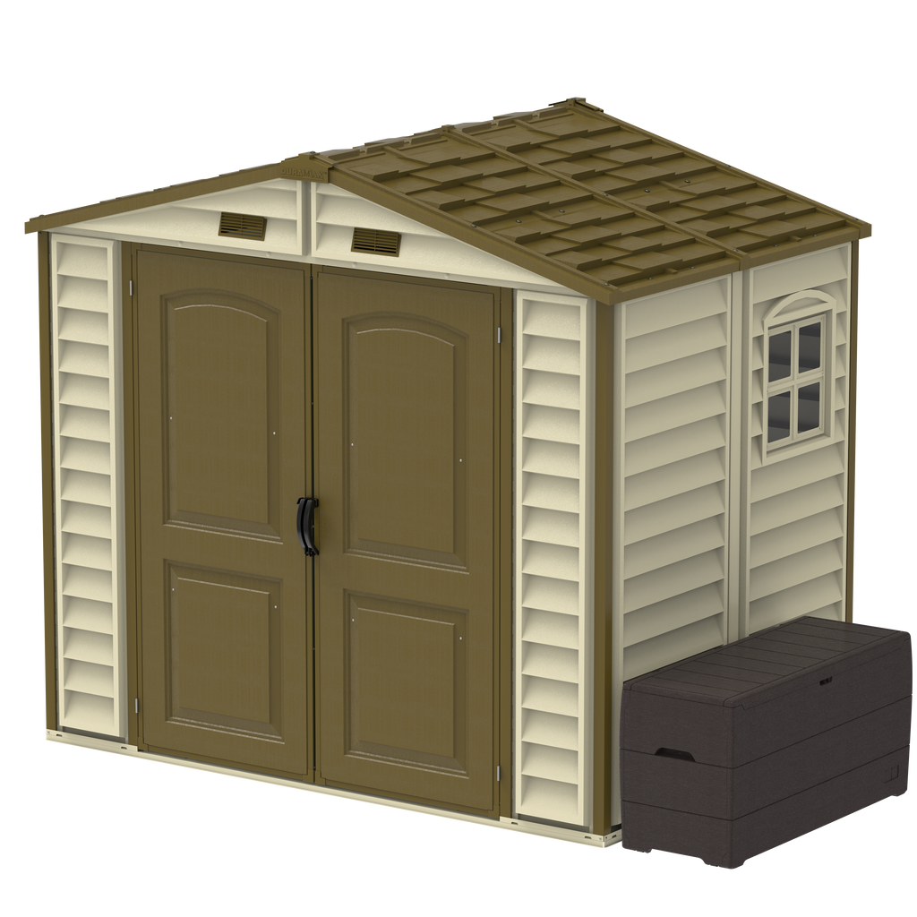 DuraMax 8ft x 5.5ft Storeall Plastic Vinyl Shed with Foundation Kit and window 30115