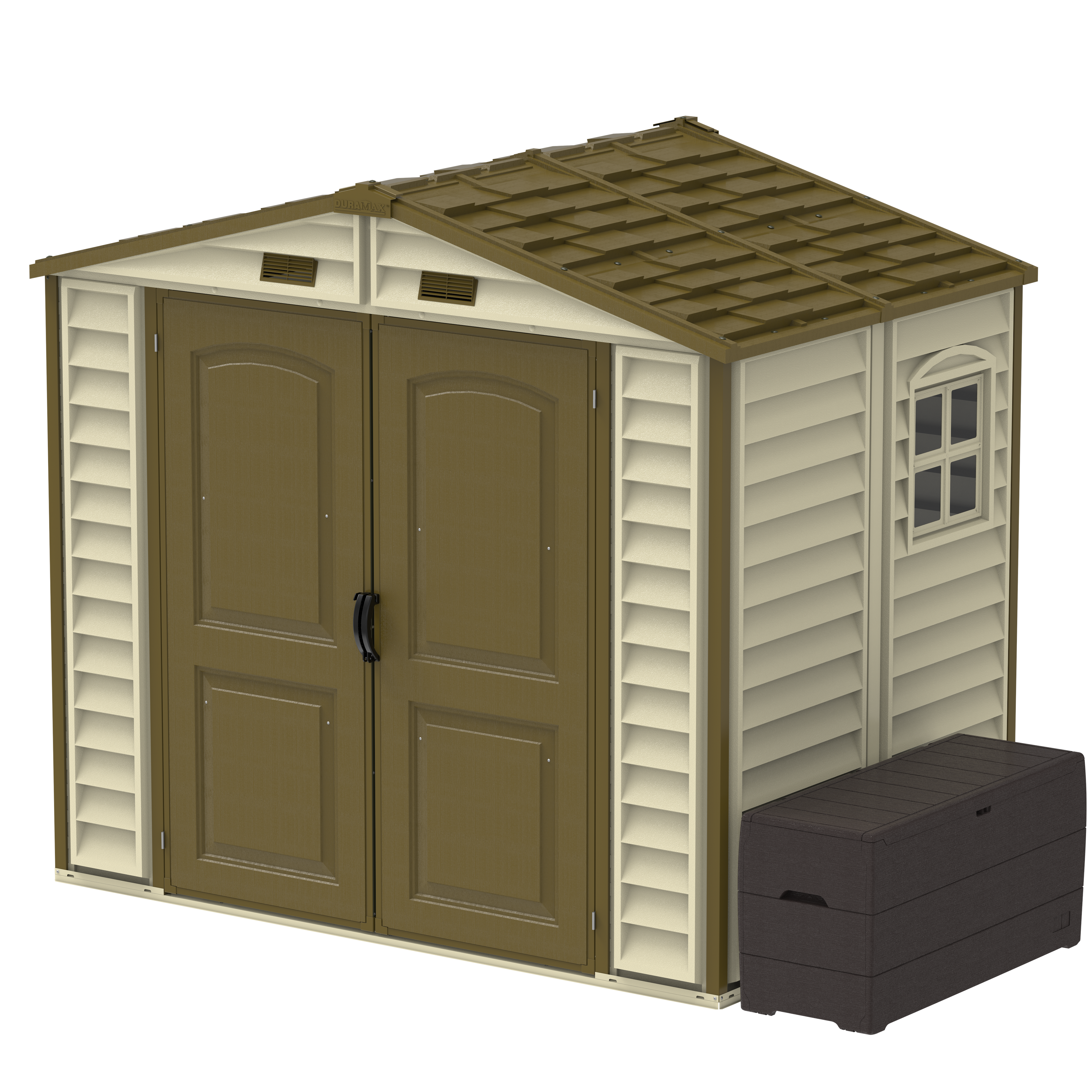 DuraMax 8ft x 5.5ft Storeall Plastic Vinyl Shed with Foundation Kit and window 30115
