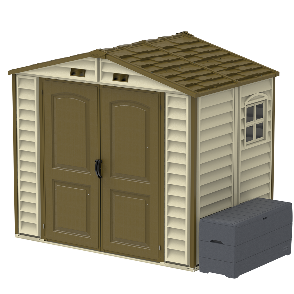 DuraMax 8ft x 5.5ft Storeall Plastic Vinyl Shed with Foundation Kit and window 30115