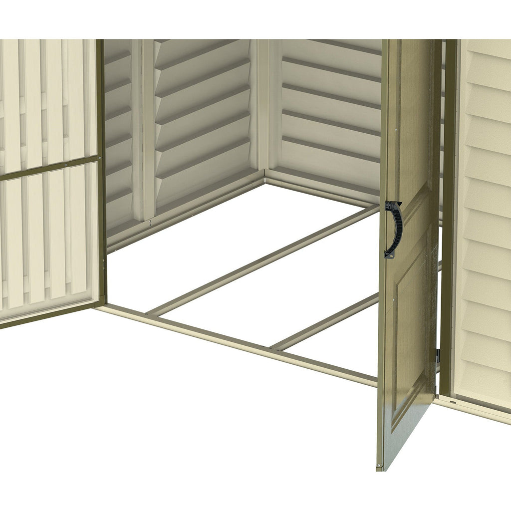 DuraMax 8ft x 5.5ft Storeall Plastic Vinyl Shed with Foundation Kit and window 30115