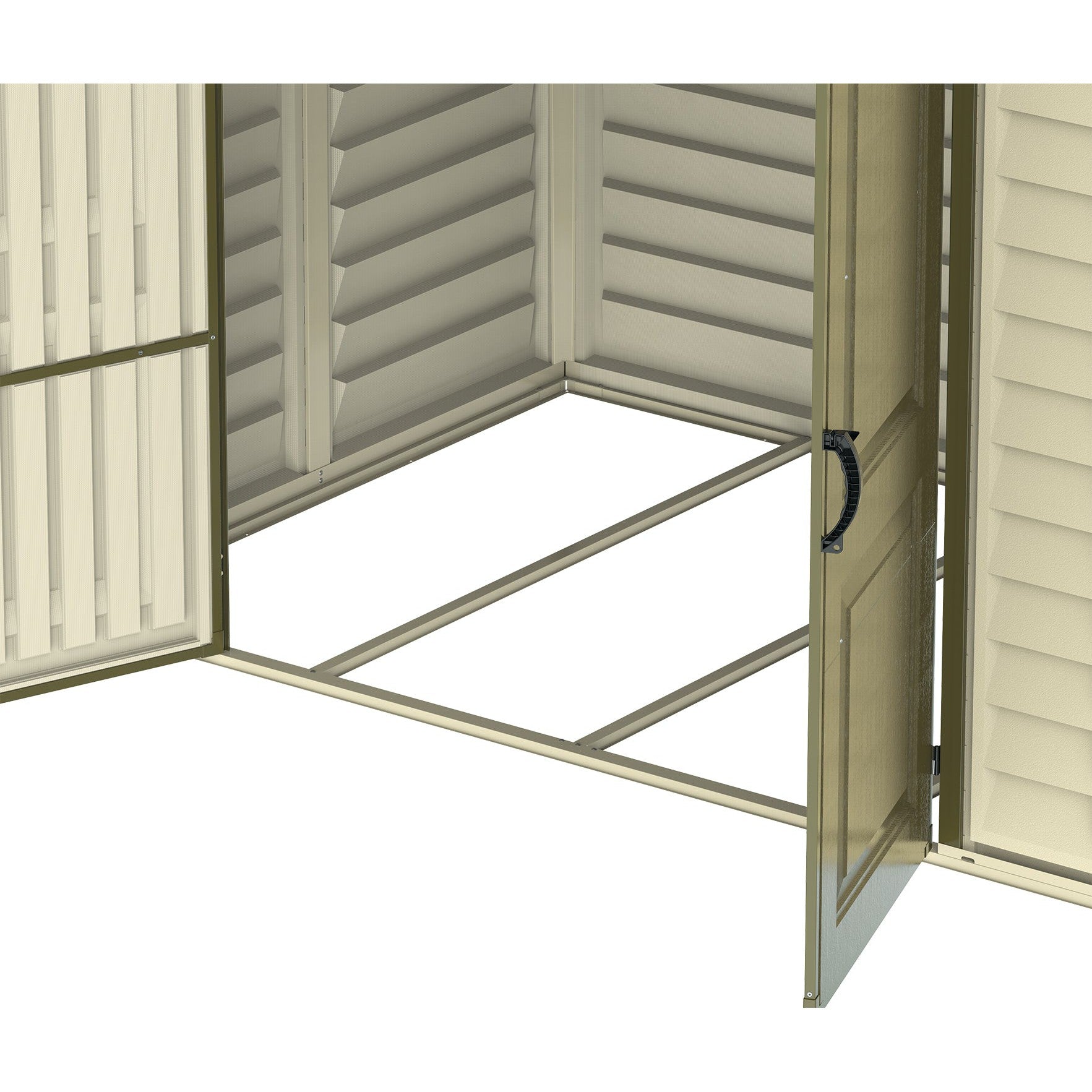DuraMax 8ft x 5.5ft Storeall Plastic Vinyl Shed with Foundation Kit and window 30115