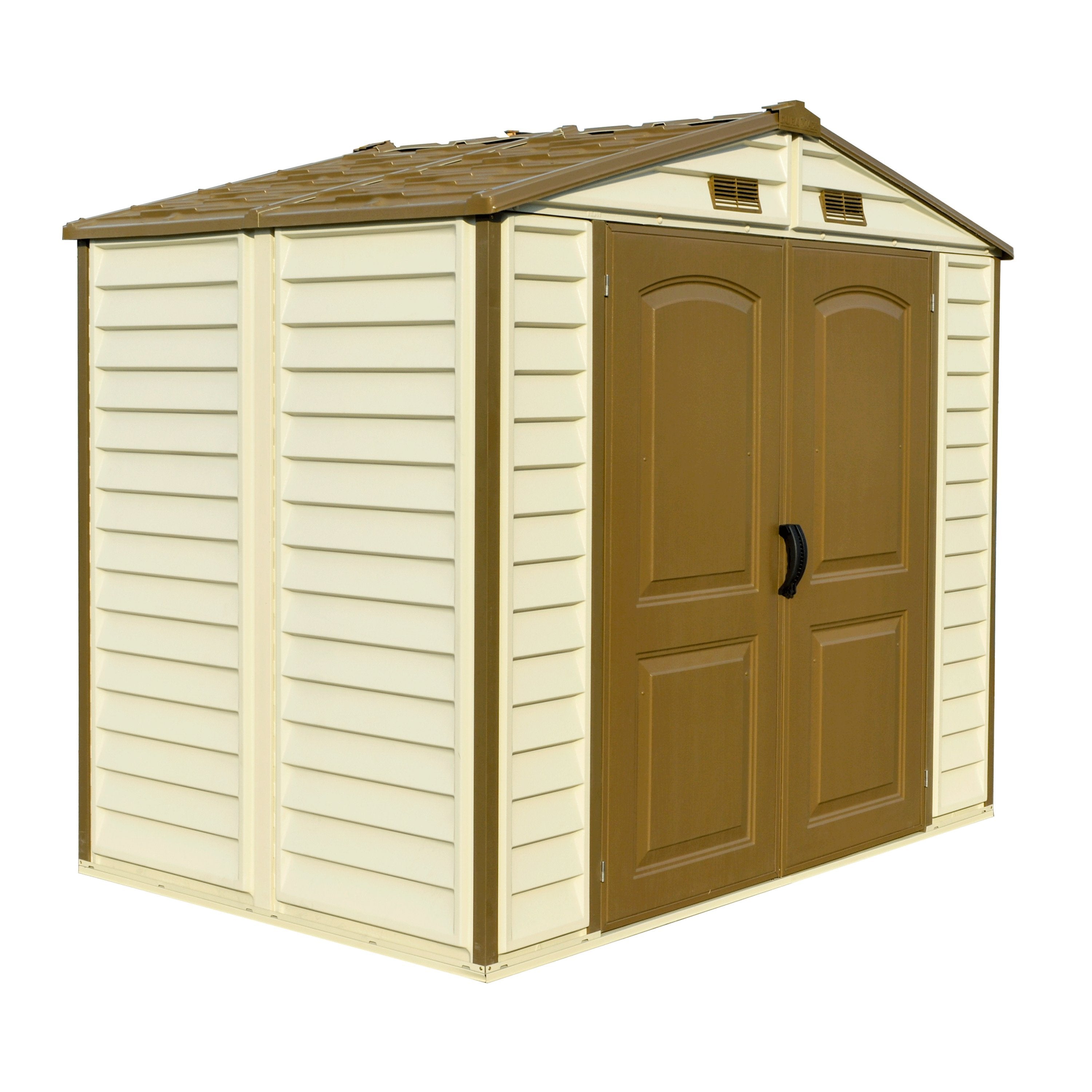 DuraMax 8ft x 5.5ft Storeall Plastic Vinyl Shed with Foundation Kit and window 30115