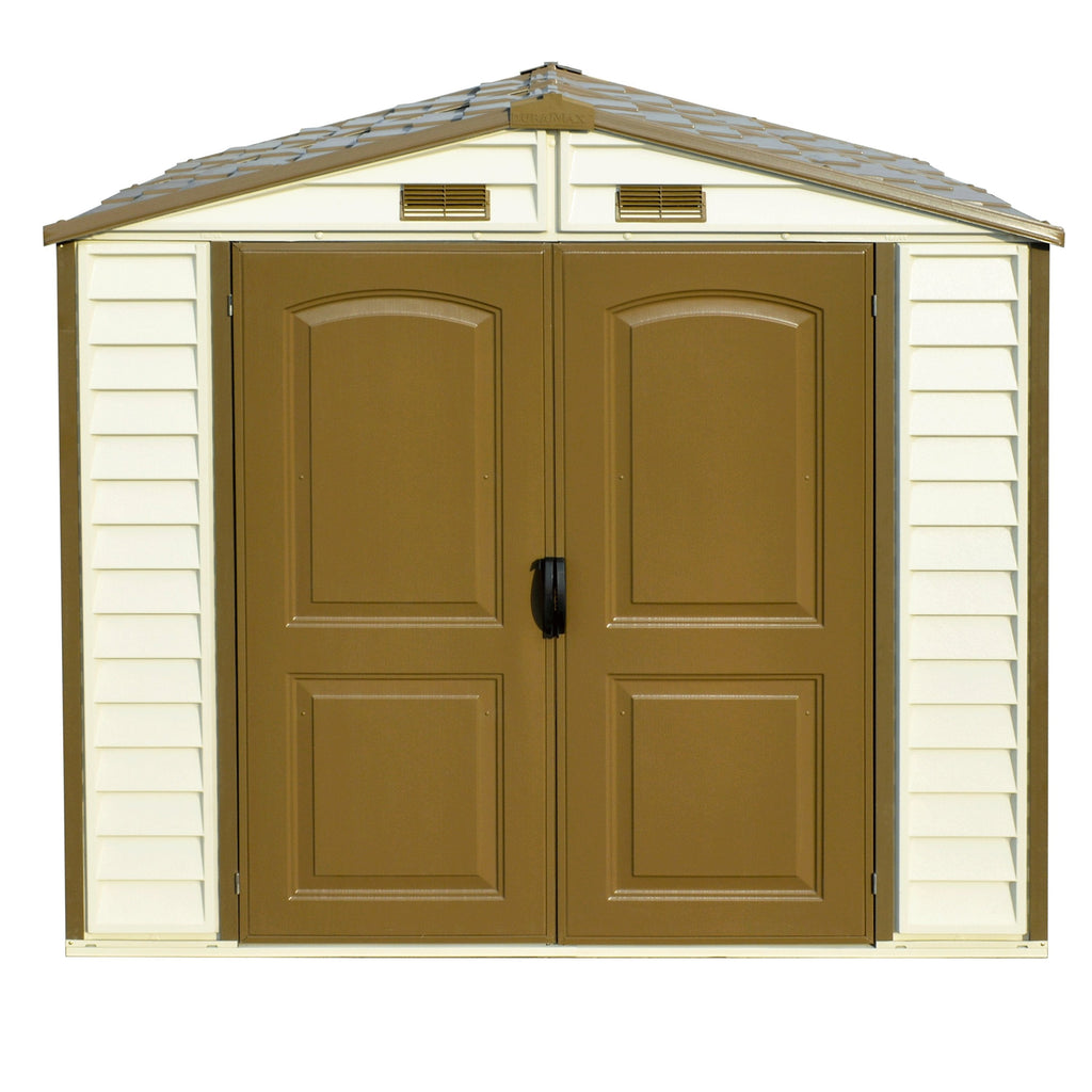 DuraMax 8ft x 5.5ft Storeall Plastic Vinyl Shed with Foundation Kit and window 30115