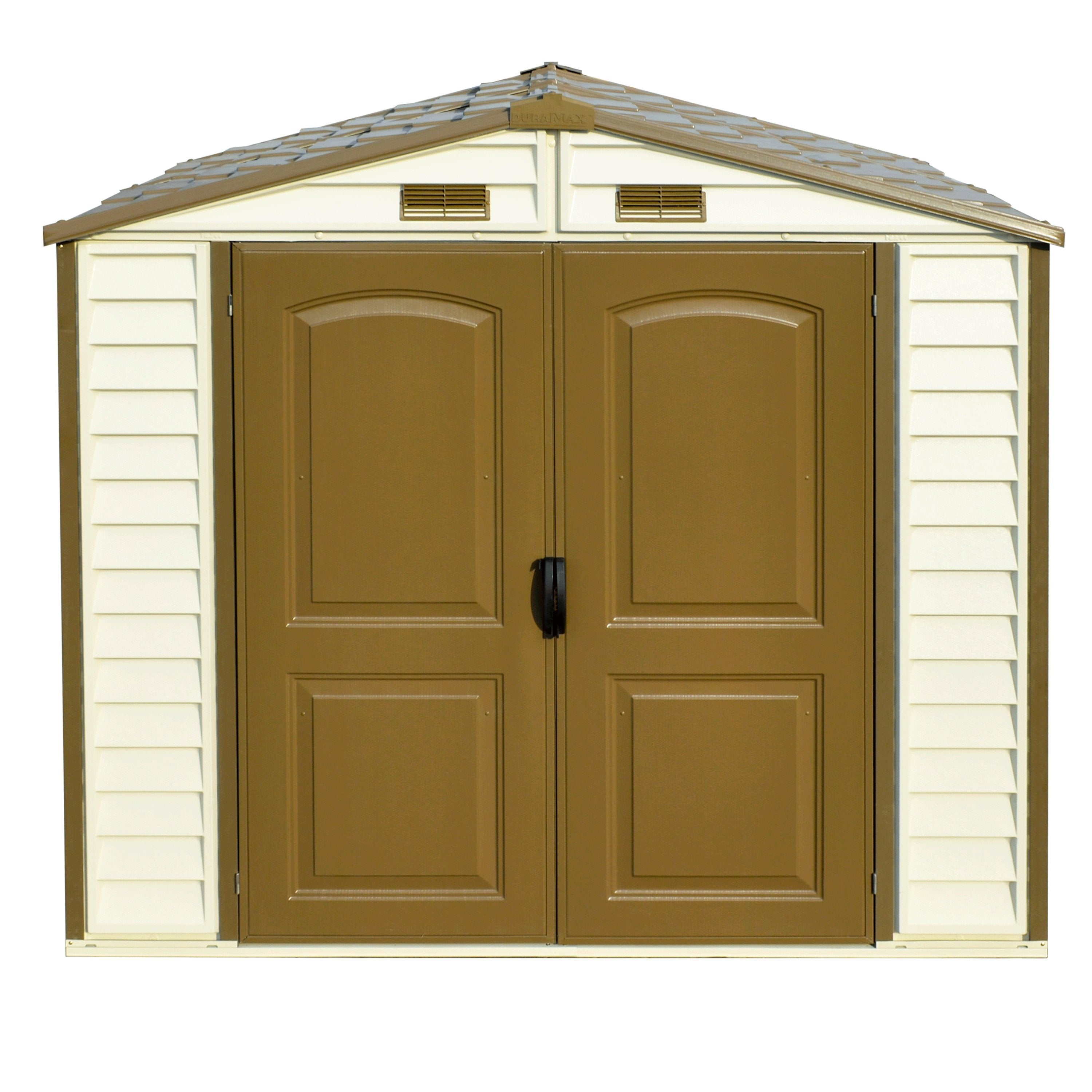 DuraMax 8ft x 5.5ft Storeall Plastic Vinyl Shed with Foundation Kit and window 30115