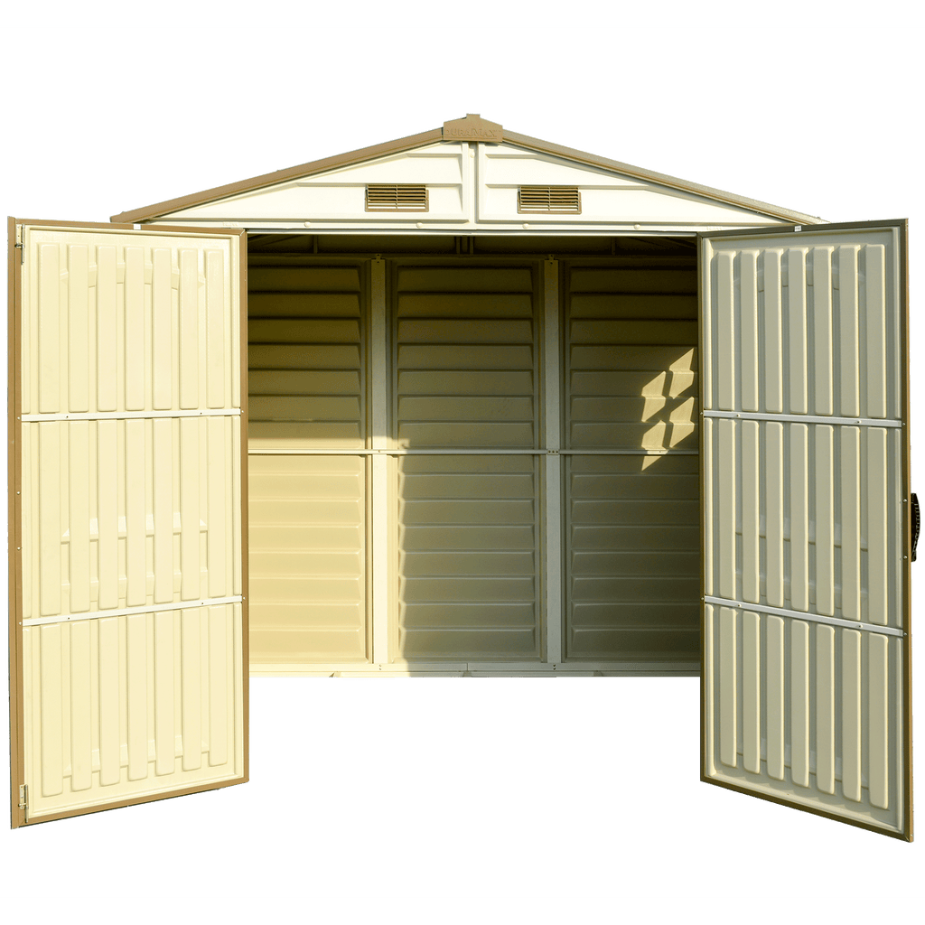 DuraMax 8ft x 5.5ft Storeall Plastic Vinyl Shed with Foundation Kit and window 30115