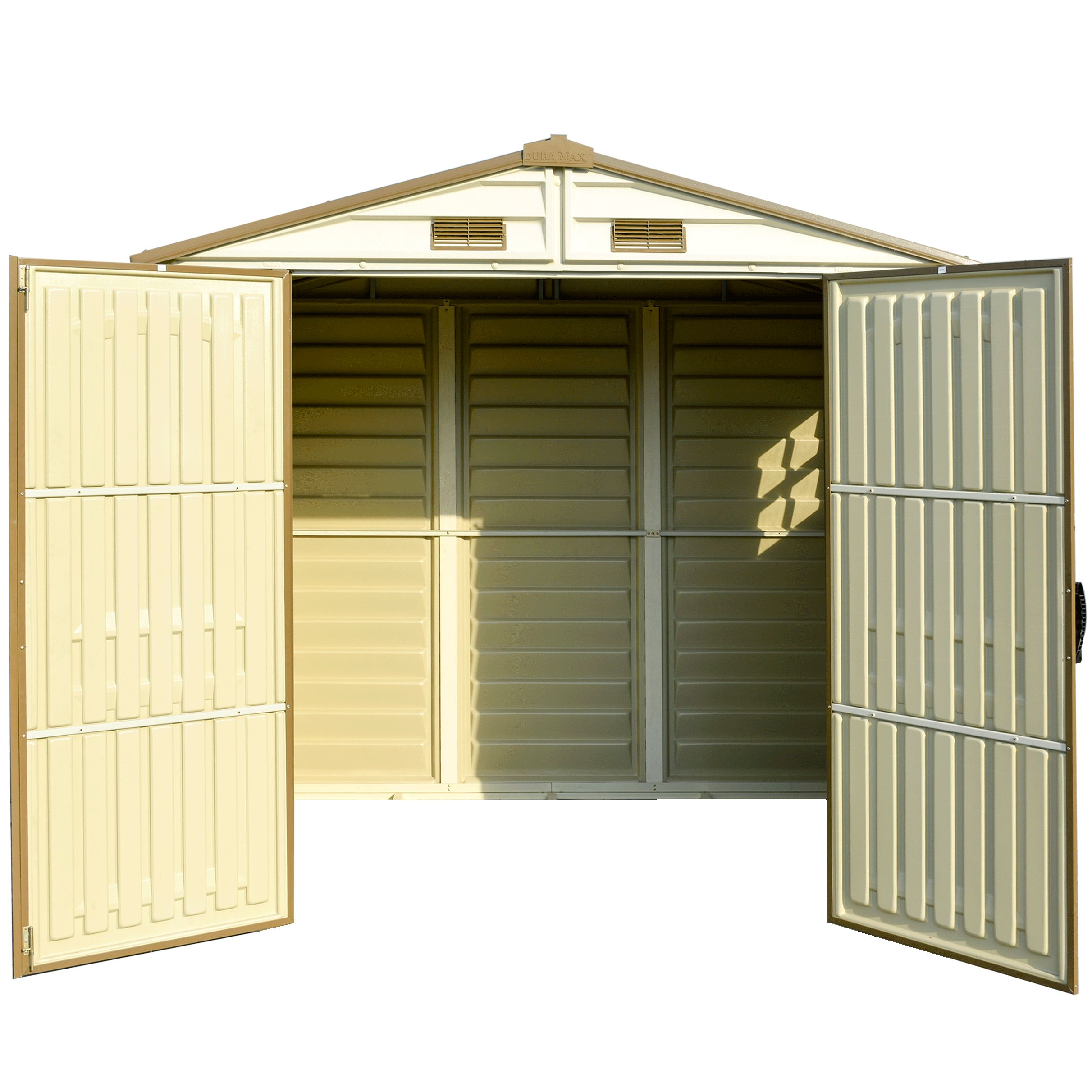 DuraMax 8ft x 5.5ft Storeall Plastic Vinyl Shed with Foundation Kit and window 30115