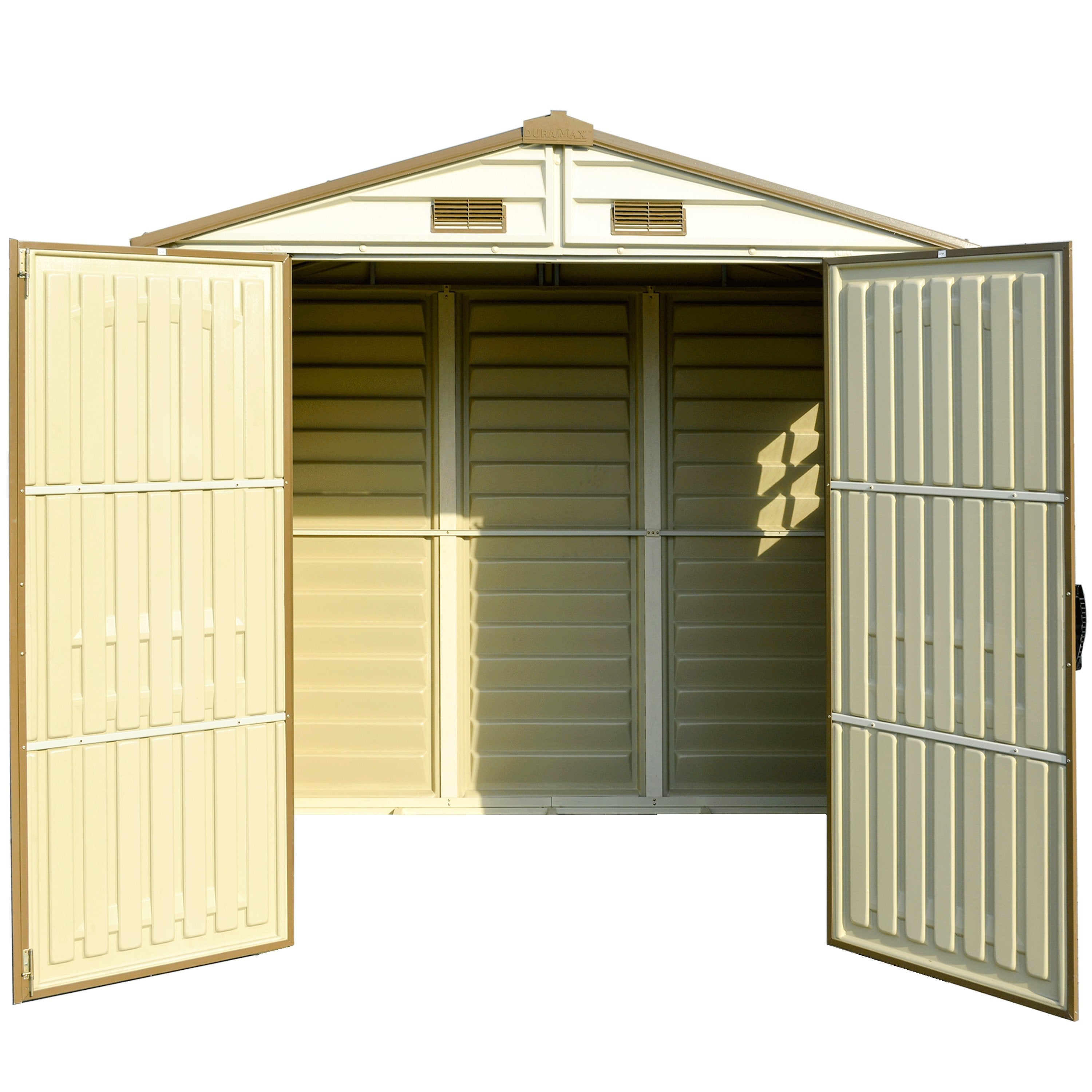 DuraMax 8ft x 5.5ft Storeall Plastic Vinyl Shed with Foundation Kit and window 30115