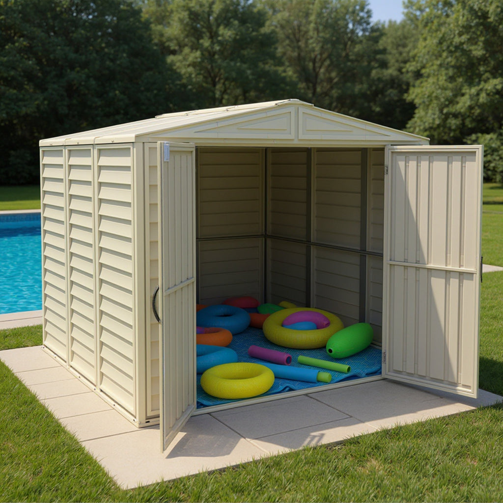 Duramax 8ft x 8ft Duramate Plastic Vinyl Shed with Foundation Kit 00384