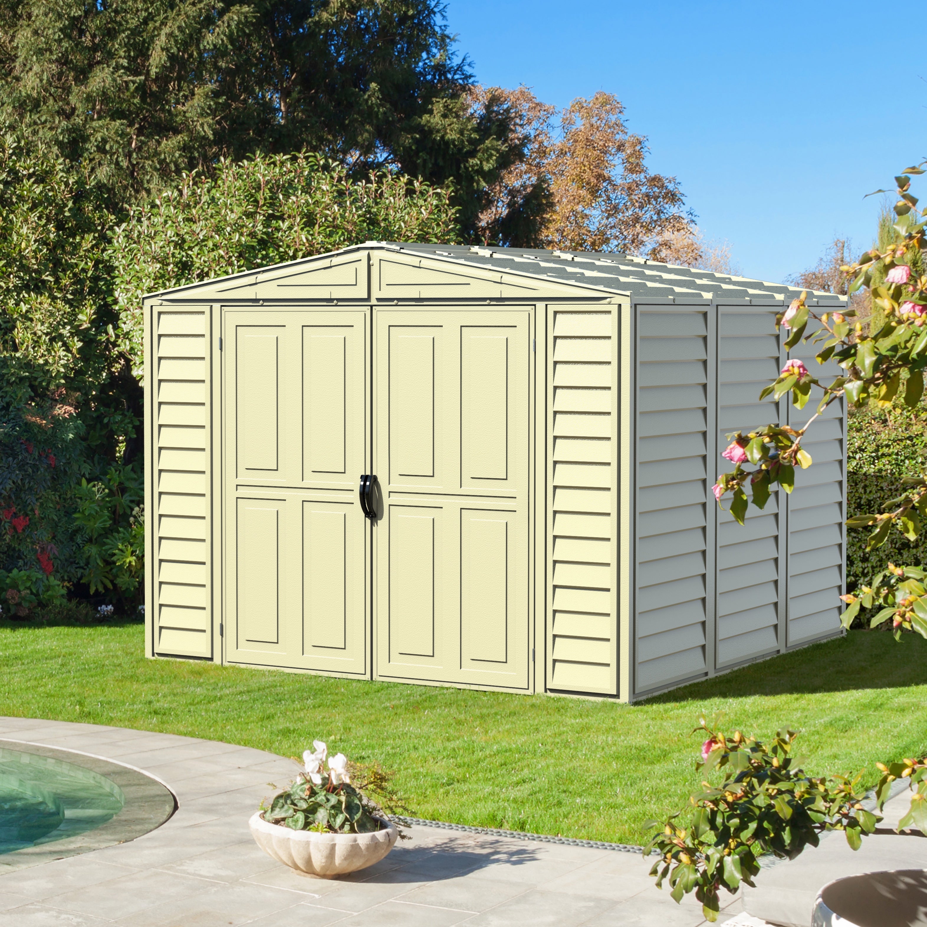 Duramax 8ft x 8ft Duramate Plastic Vinyl Shed with Foundation Kit 00384