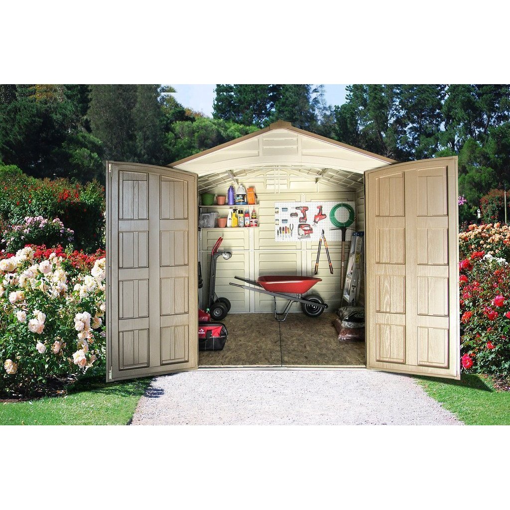DuraMax 8ft x 8ft DuraPlus Plastic Vinyl Shed Kit with Foundation and Window 30114