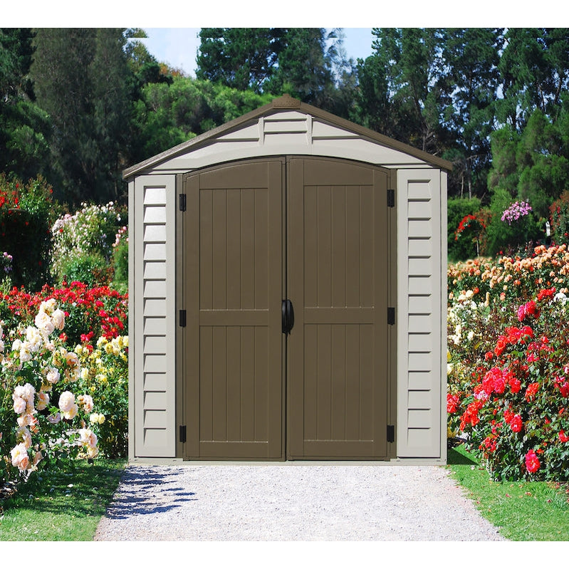 DuraMax 8ft x 8ft DuraPlus Plastic Vinyl Shed Kit with Foundation and Window 30114