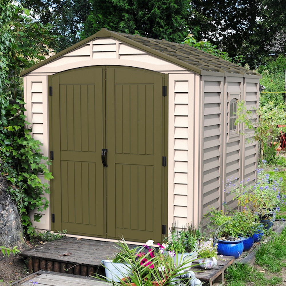 DuraMax 8ft x 8ft DuraPlus Plastic Vinyl Shed Kit with Foundation and Window 30114