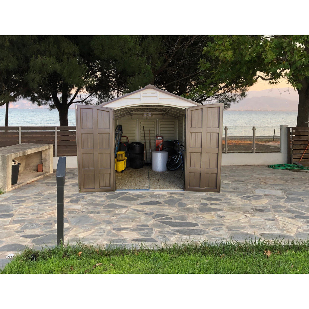 DuraMax 8ft x 8ft DuraPlus Plastic Vinyl Shed Kit with Foundation and Window 30114