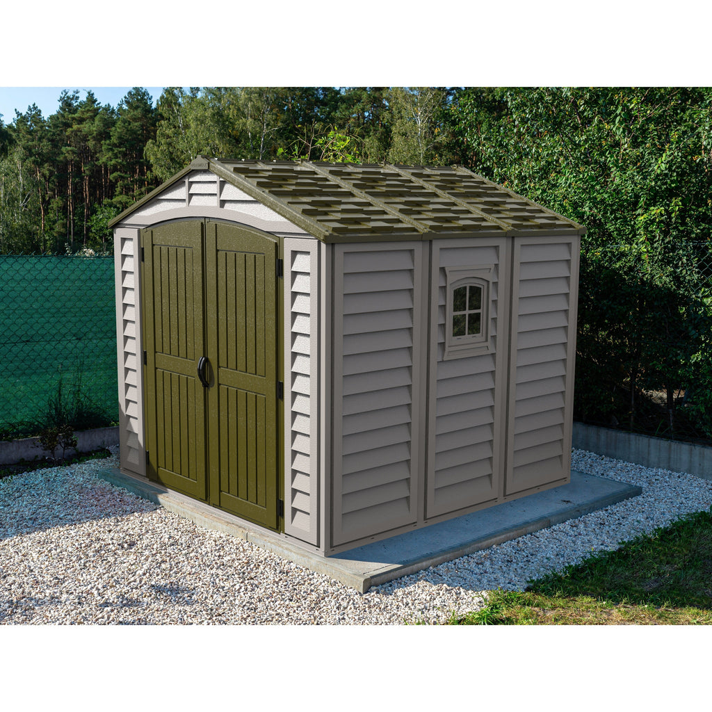 DuraMax 8ft x 8ft DuraPlus Plastic Vinyl Shed Kit with Foundation and Window 30114