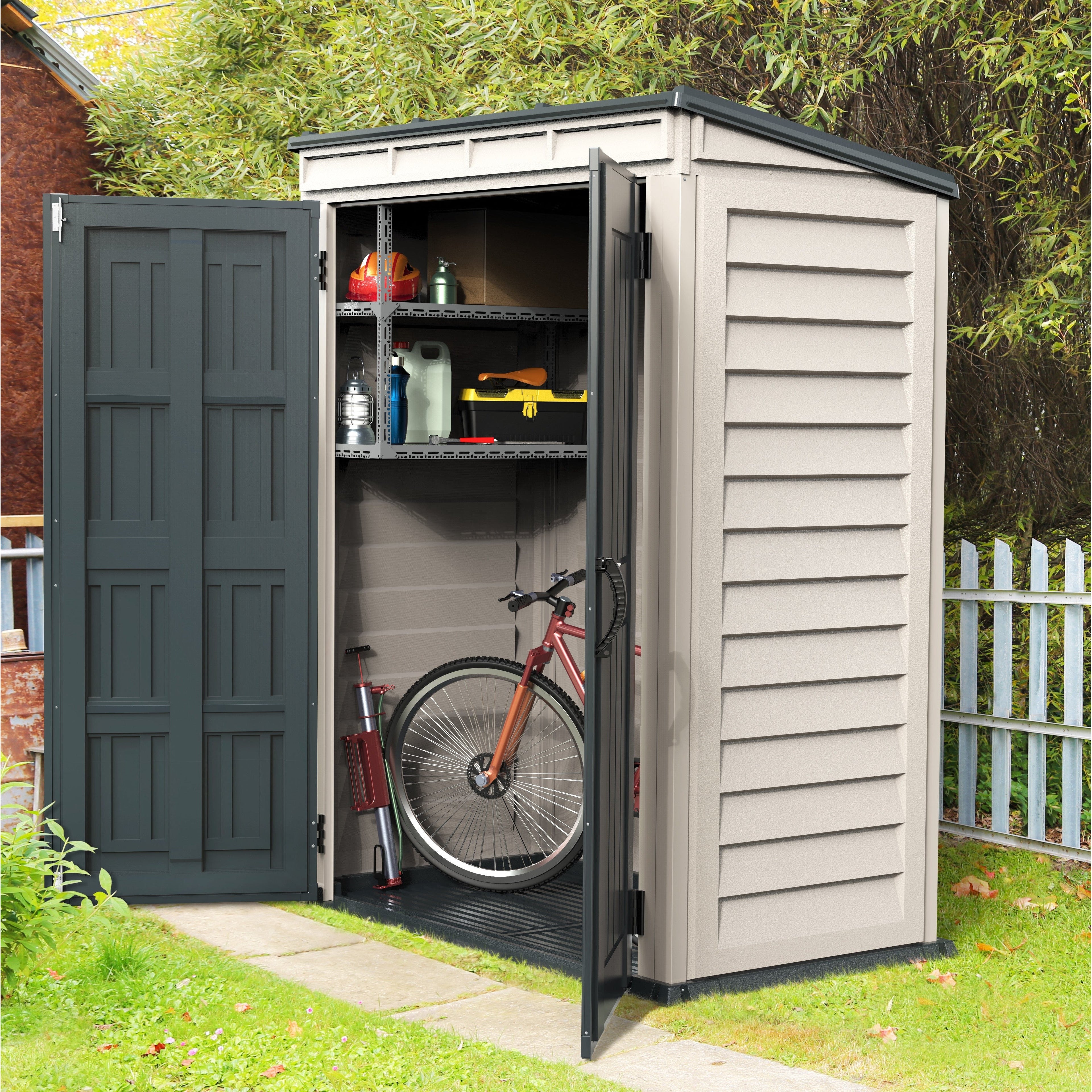 Duramax YardMate Plus Pent 5 ft. 6 in. x 3 ft. Gray Plastic Vinyl Storage Shed with Molded Floor 05325