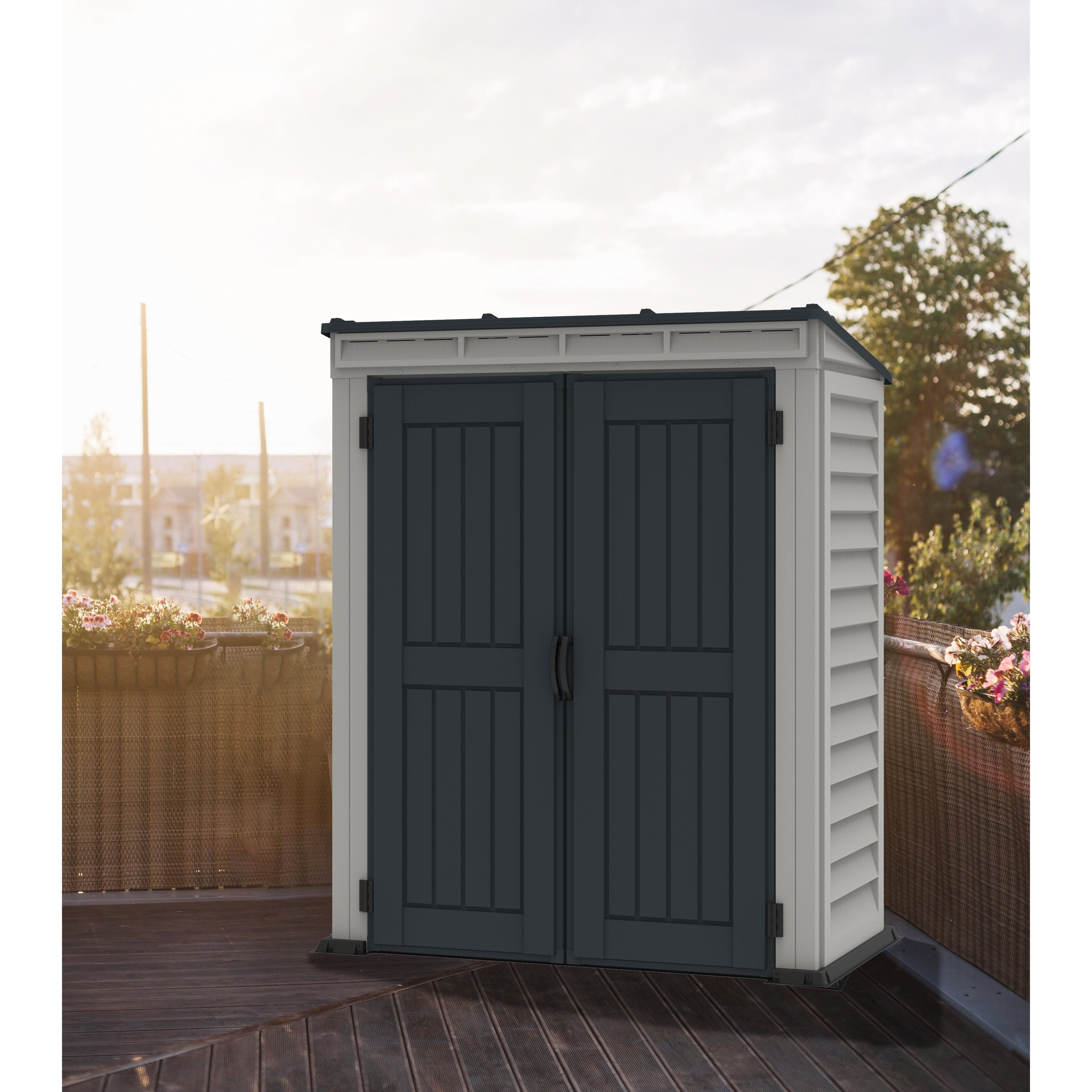 Duramax YardMate Plus Pent 5 ft. 6 in. x 3 ft. Gray Plastic Vinyl Storage Shed with Molded Floor 05325
