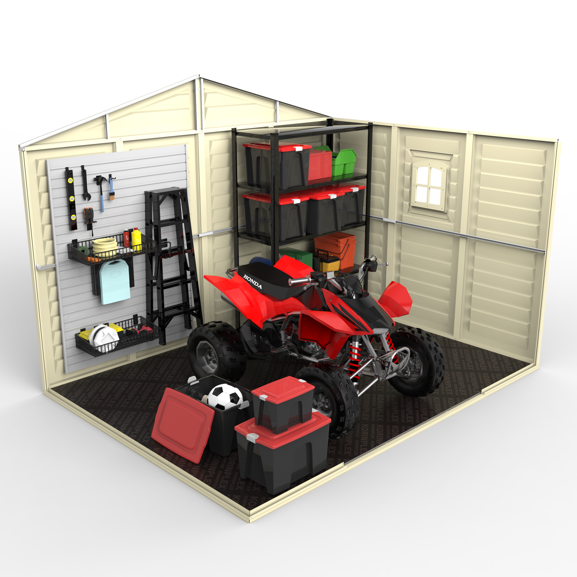 DuraMax 10.5 ft x 8ft Woodbridge Plus Plastic Vinyl Shed w/ Foundation Kit & Window 40214