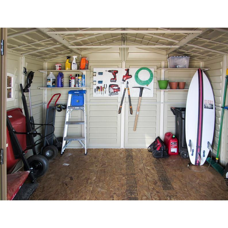 DuraMax 10.5 ft x 8ft Woodbridge Plus Plastic Vinyl Shed w/ Foundation Kit & Window 40214
