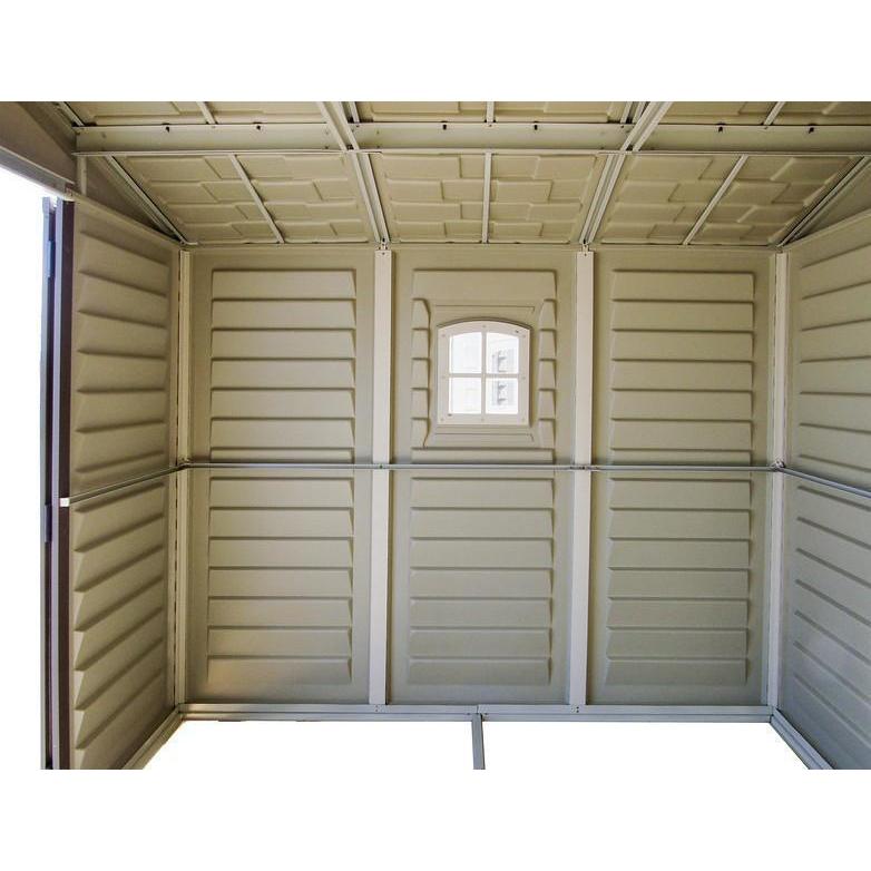 DuraMax 10.5 ft x 8ft Woodbridge Plus Plastic Vinyl Shed w/ Foundation Kit & Window 40214