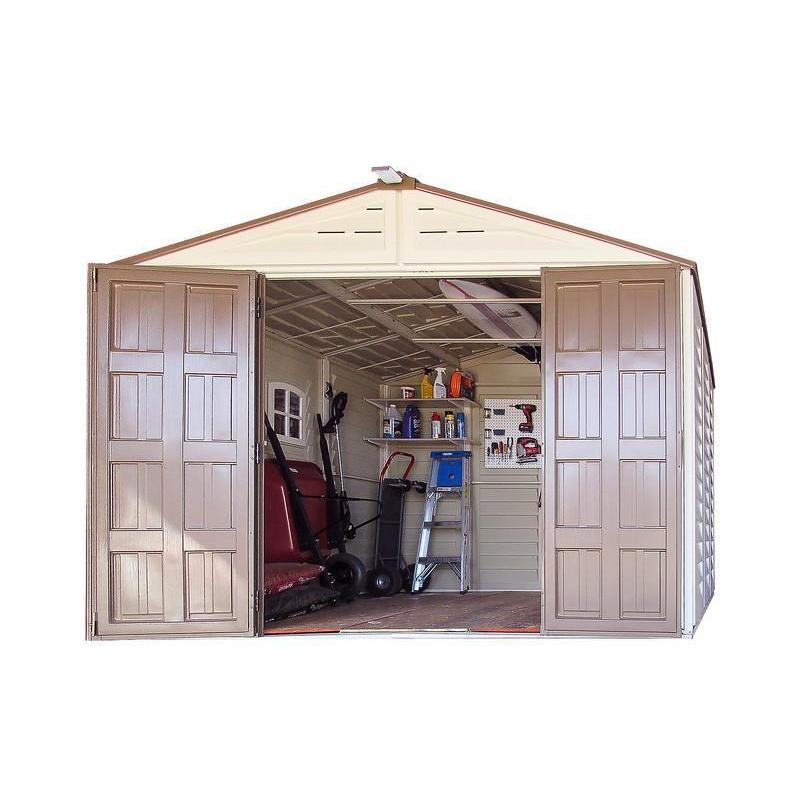 DuraMax 10.5 ft x 8ft Woodbridge Plus Plastic Vinyl Shed w/ Foundation Kit & Window 40214
