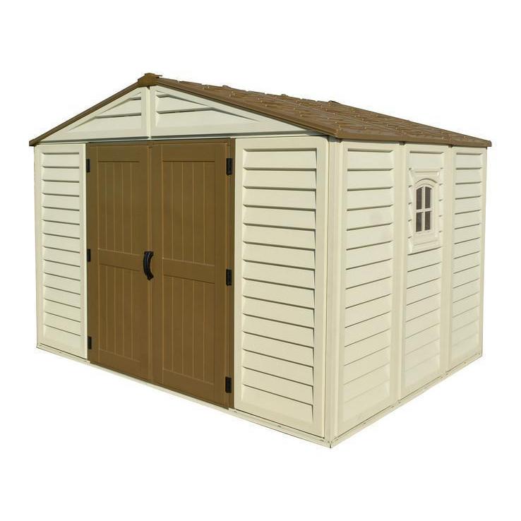 DuraMax 10.5 ft x 8ft Woodbridge Plus Plastic Vinyl Shed w/ Foundation Kit & Window 40214