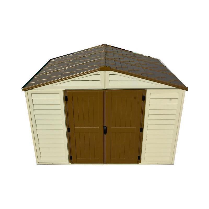 DuraMax 10.5 ft x 8ft Woodbridge Plus Plastic Vinyl Shed w/ Foundation Kit & Window 40214