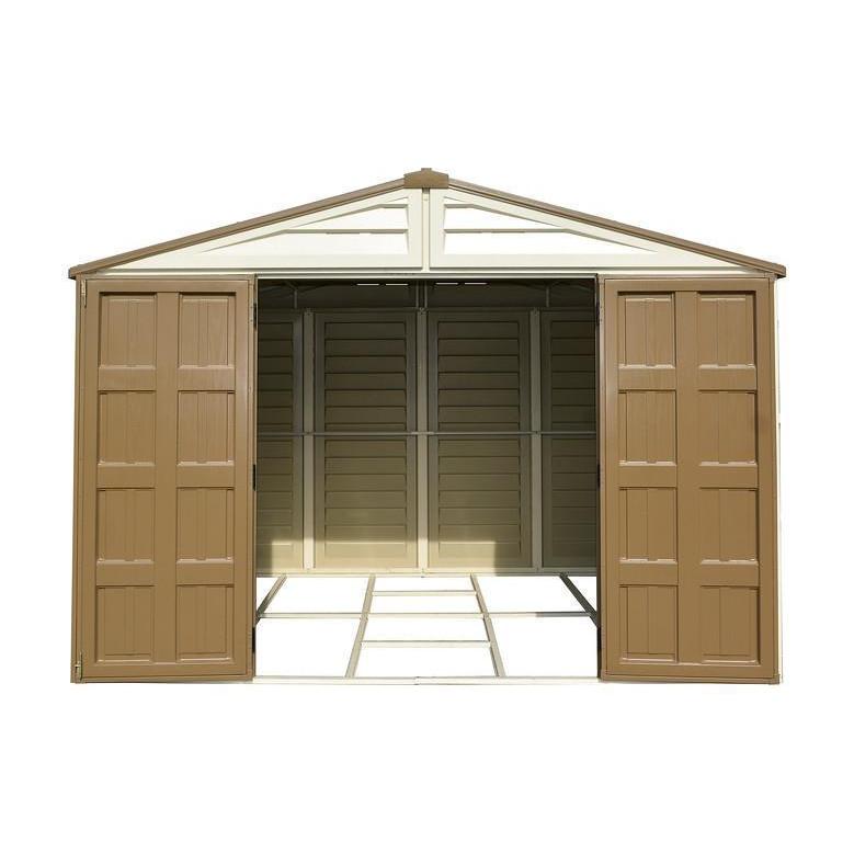 DuraMax 10.5 ft x 8ft Woodbridge Plus Plastic Vinyl Shed w/ Foundation Kit & Window 40214