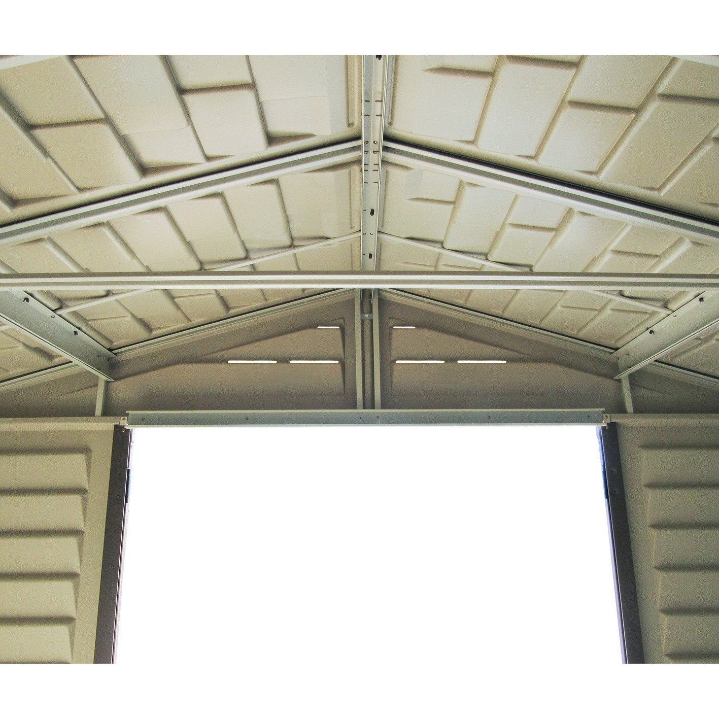 DuraMax 10.5 ft x 8ft Woodbridge Plus Plastic Vinyl Shed w/ Foundation Kit & Window 40214