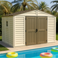 DuraMax 10.5 ft x 8ft Woodbridge Plus Plastic Vinyl Shed w/ Foundation Kit & Window 40214