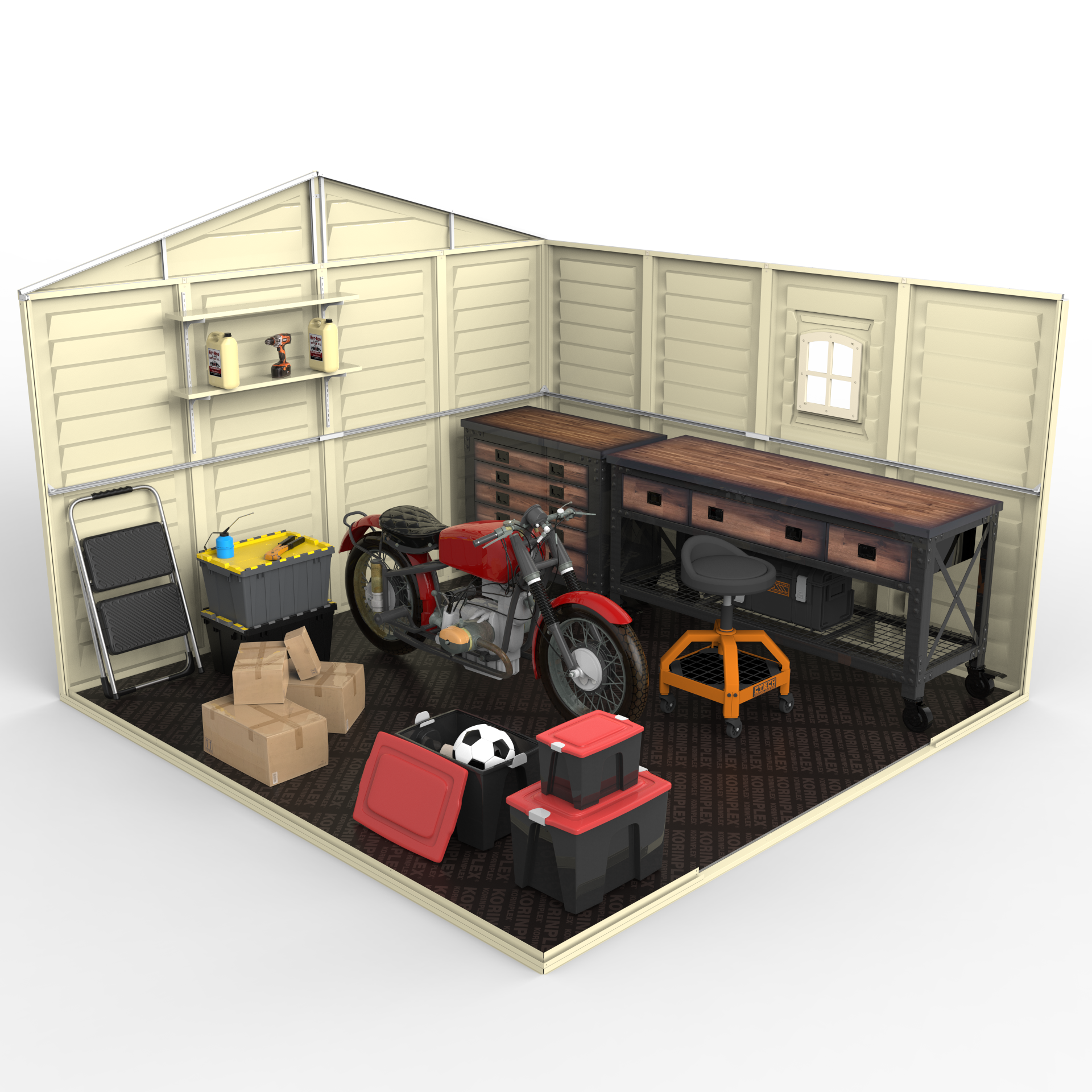 DuraMax 10.5ft x 10.5 ft Woodbridge Plus Plastic Vinyl Shed w/ Foundation Kit & Window 40224
