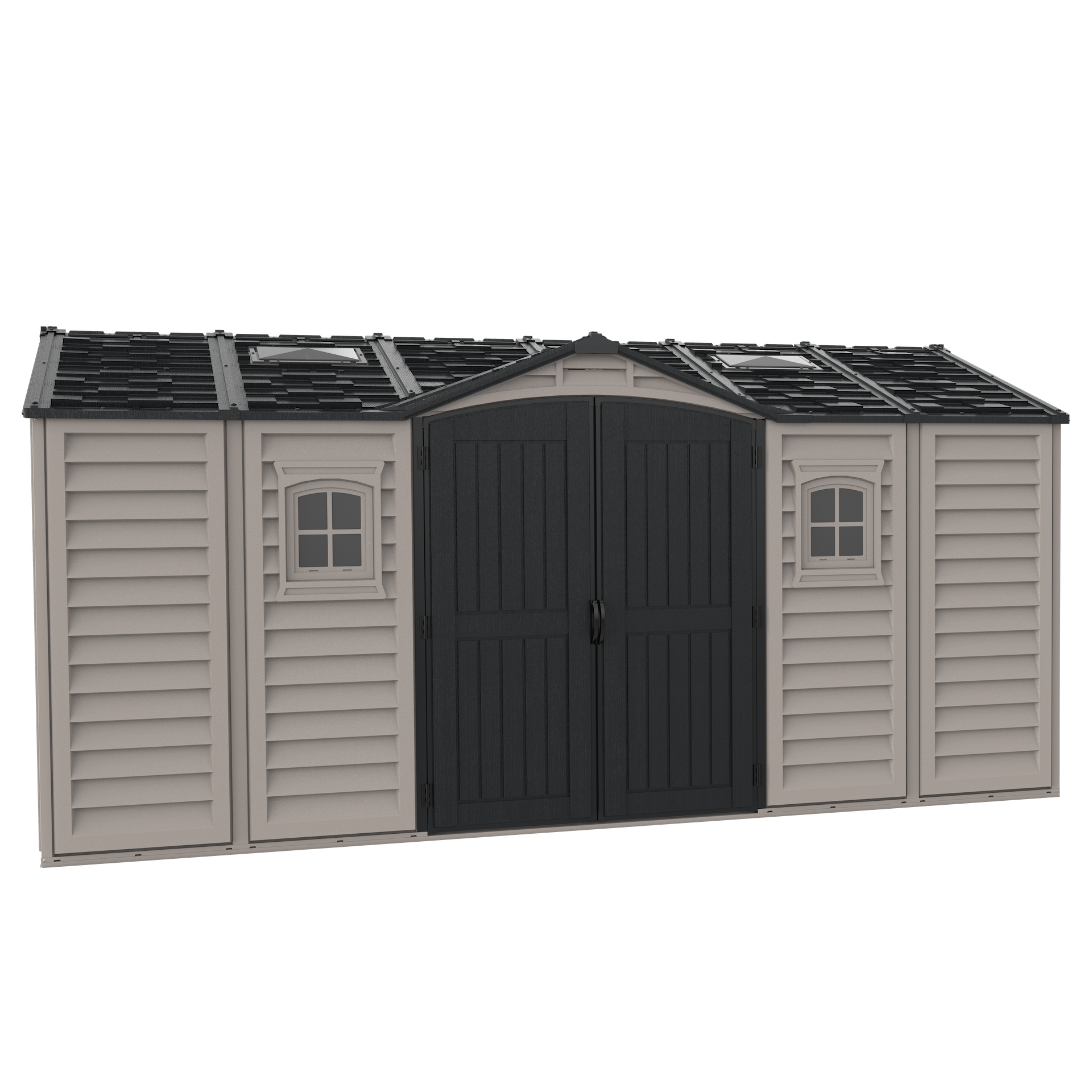 Duramax 15 x 8 Apex Pro Plastic Vinyl Shed with Foundation, 2 Windows and 2 Doors 40216