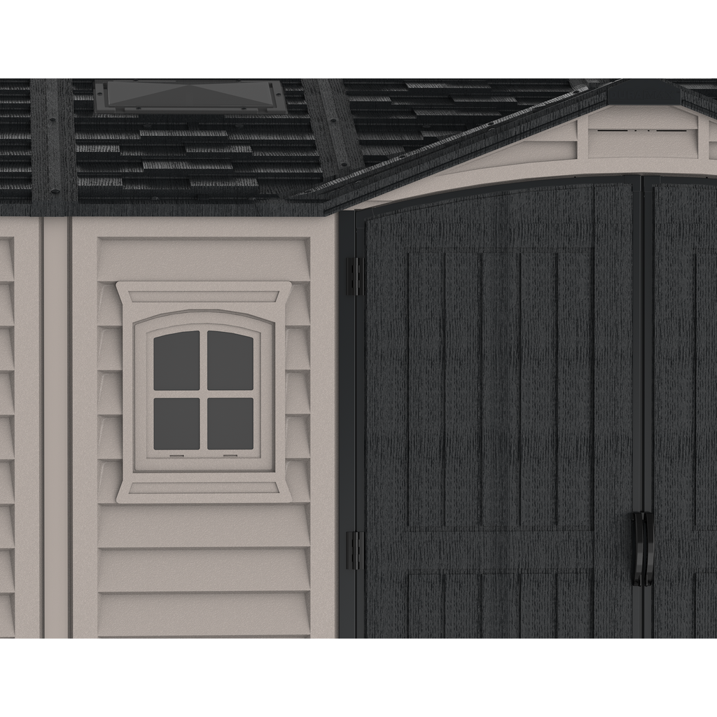 Duramax 15 x 8 Apex Pro Plastic Vinyl Shed with Foundation, 2 Windows and 2 Doors 40216
