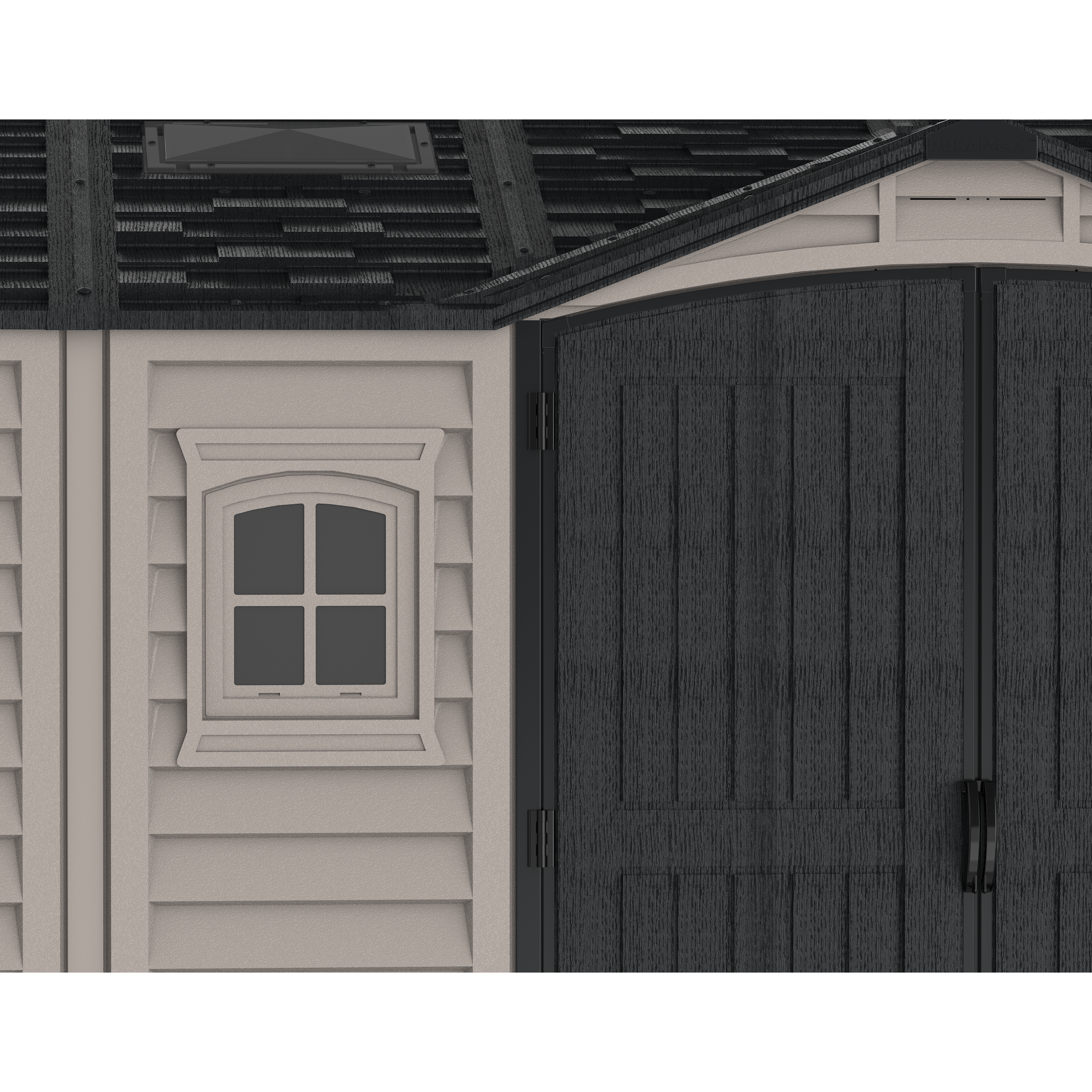 Duramax 15 x 8 Apex Pro Plastic Vinyl Shed with Foundation, 2 Windows and 2 Doors 40216