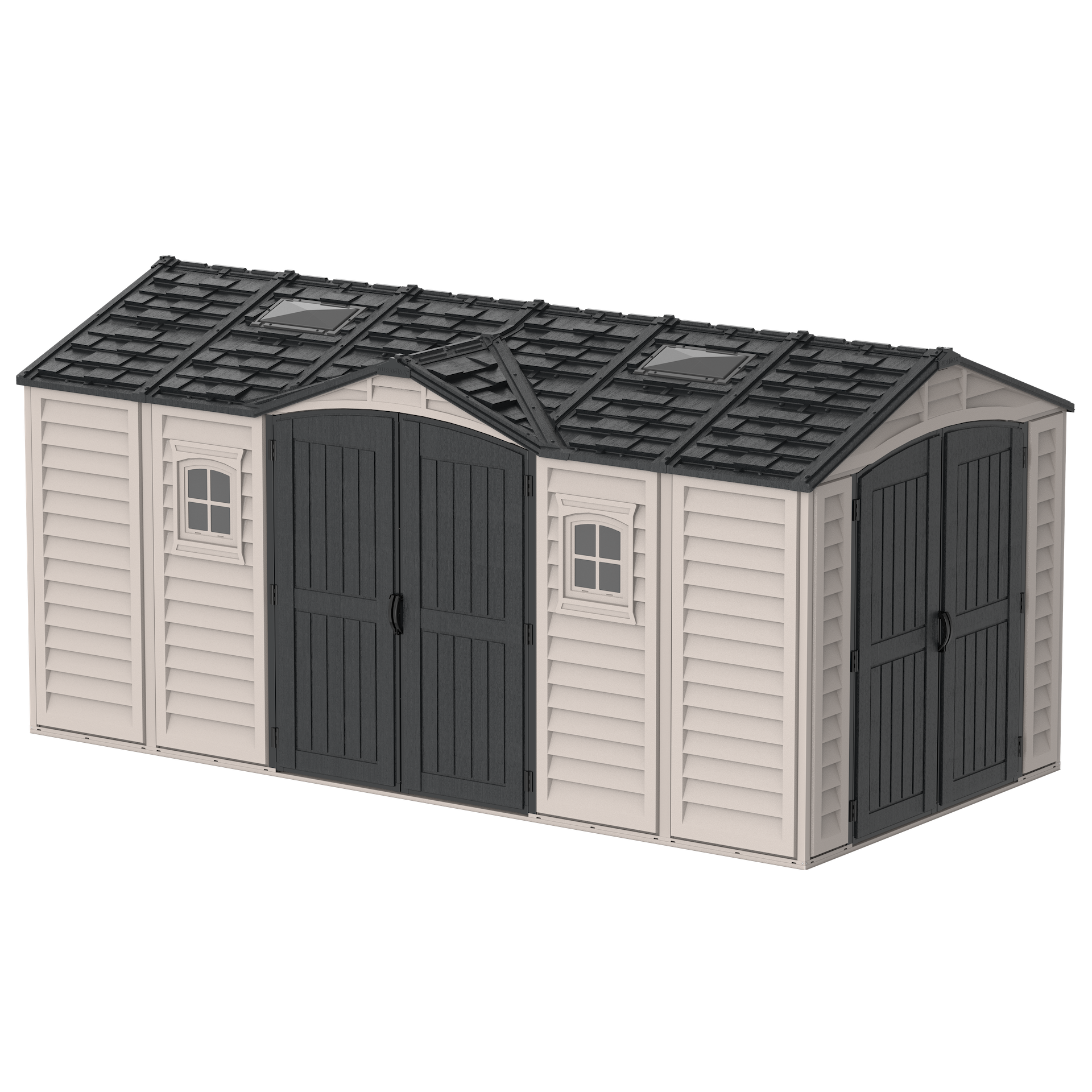 Duramax 15 x 8 Apex Pro Plastic Vinyl Shed with Foundation, 2 Windows and 2 Doors 40216
