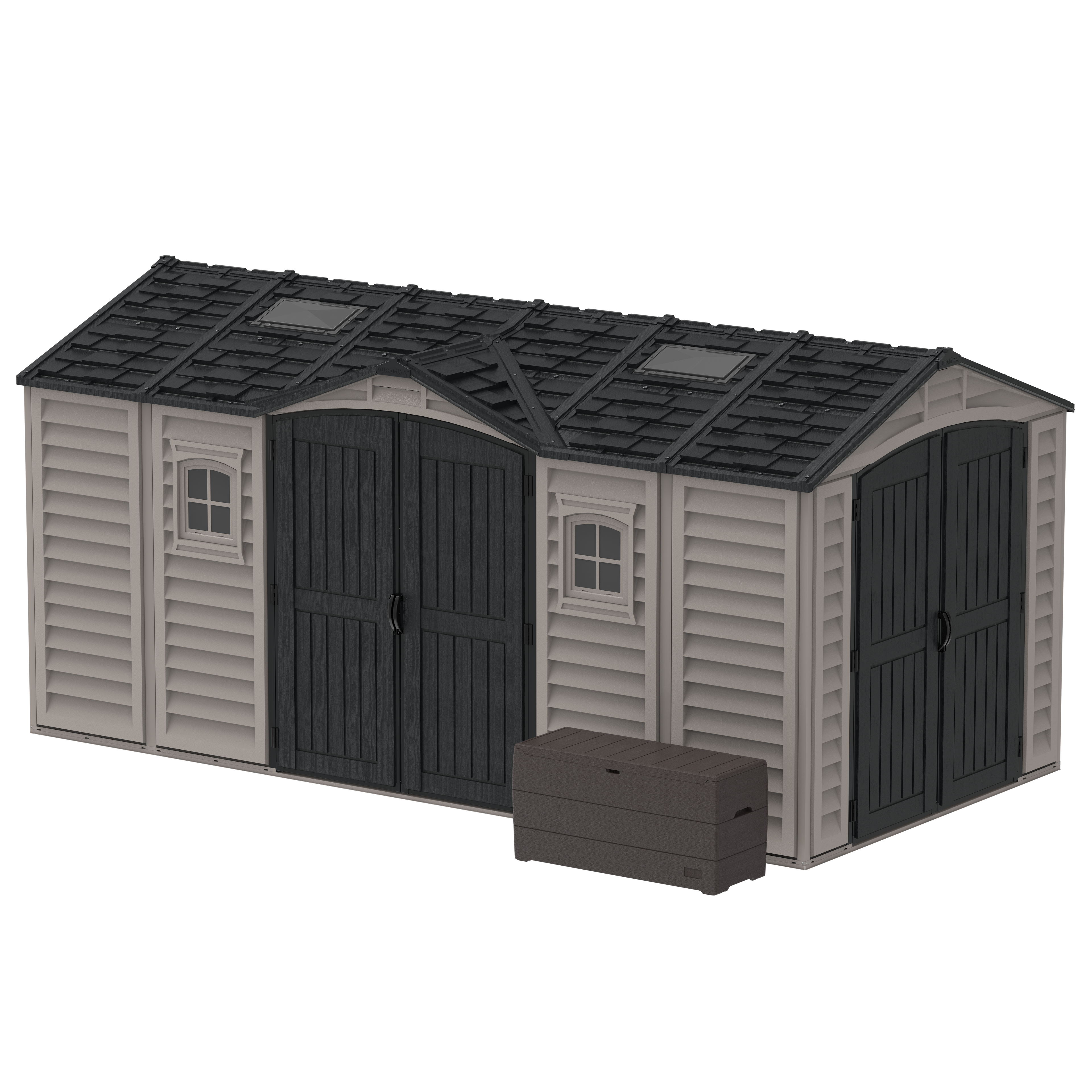 Duramax 15 x 8 Apex Pro Plastic Vinyl Shed with Foundation, 2 Windows and 2 Doors 40216