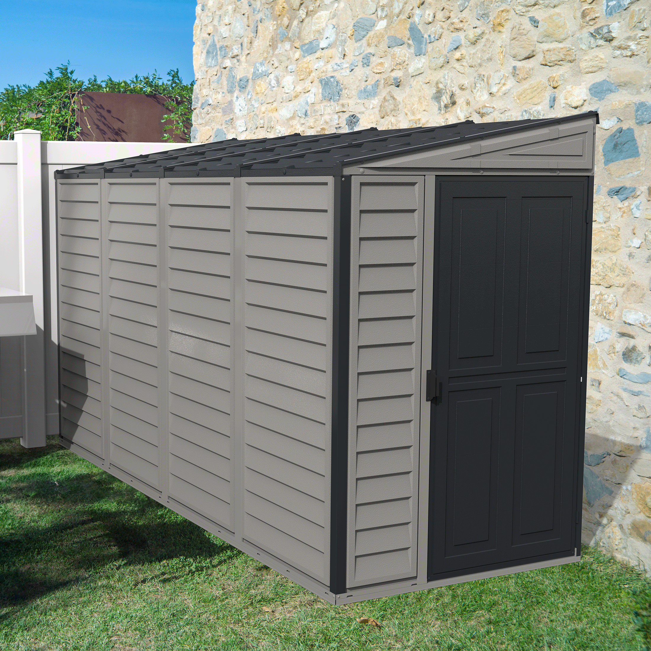 Duramax 4ft x 10ft Sidemate Plus Plastic Vinyl Resin Outdoor Storage Shed With Foundation Kit 36725
