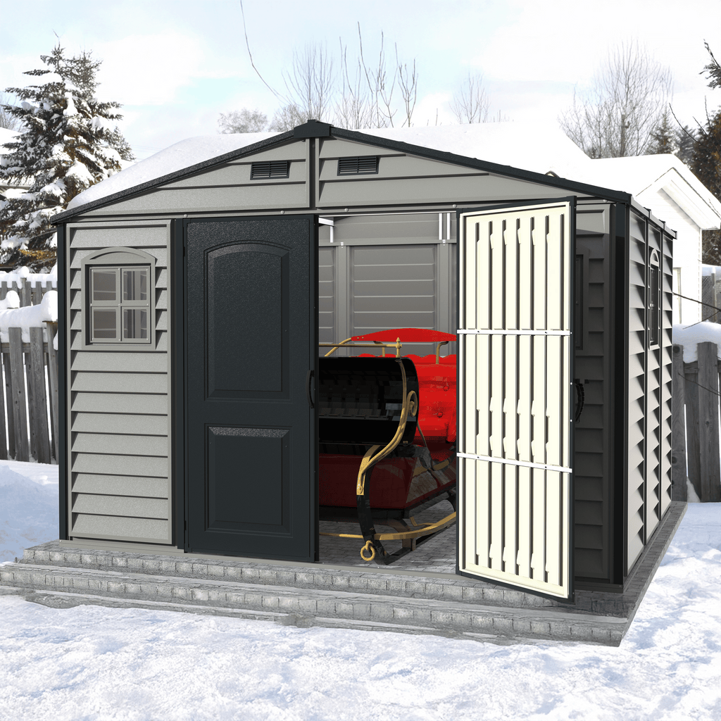 Duramax Woodside Plus 10.5x8 Plastic Vinyl Resin Outdoor Storage Shed With Foundation Kit 30227