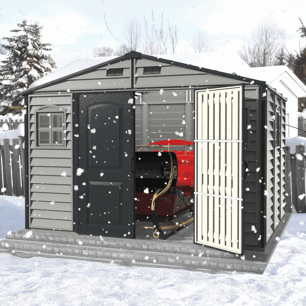 Duramax Woodside Plus 10.5x8 Plastic Vinyl Resin Outdoor Storage Shed With Foundation Kit 30227