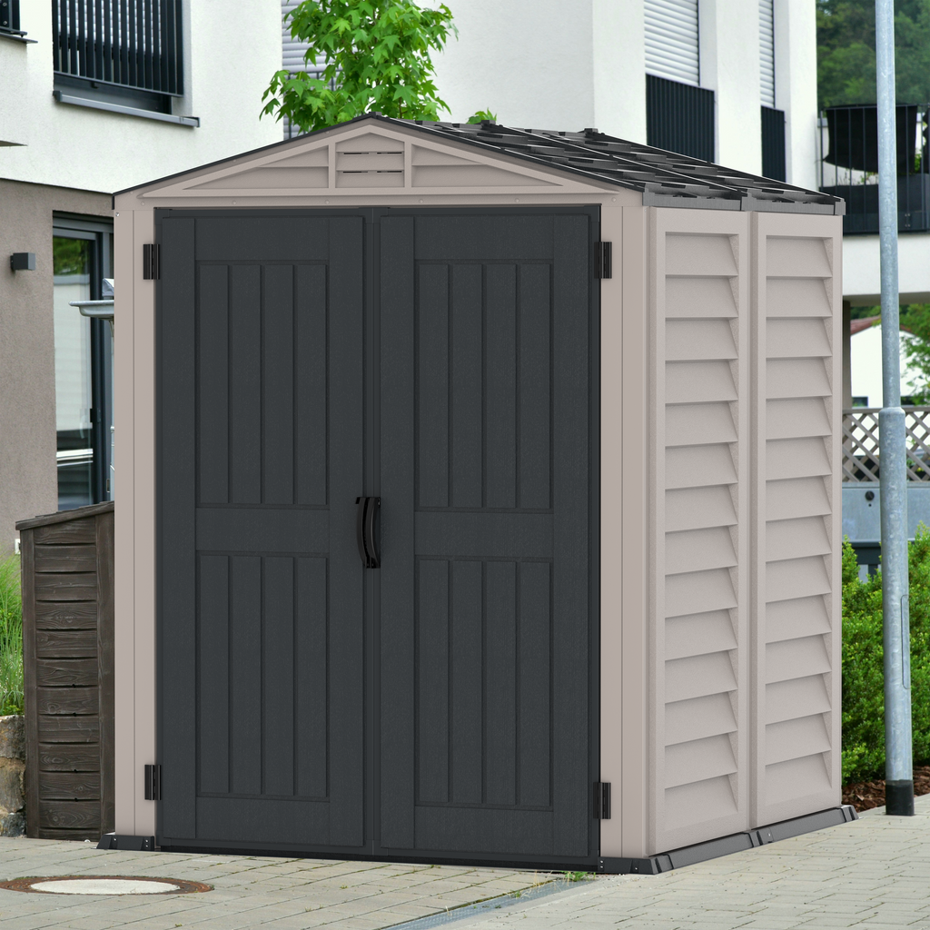 Duramax YardMate Plus 5 ft. 6 in. x 5ft. 6 in. Gray Plastic Vinyl Storage Shed with Molded Floor 35525