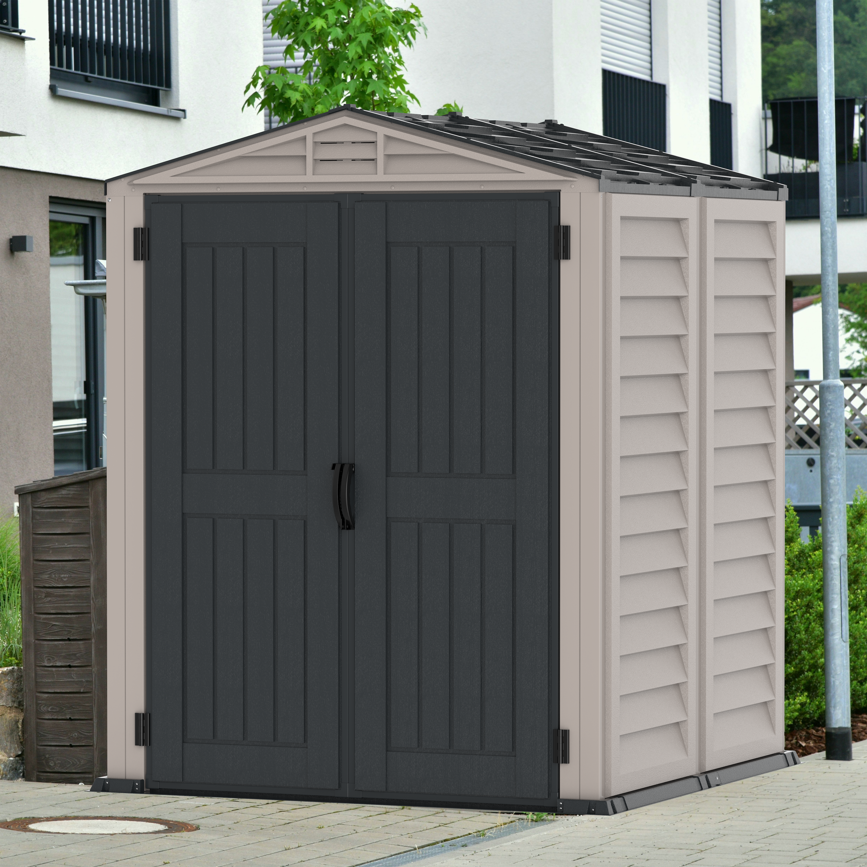Duramax YardMate Plus 5 ft. 6 in. x 5ft. 6 in. Gray Plastic Vinyl Storage Shed with Molded Floor 35525