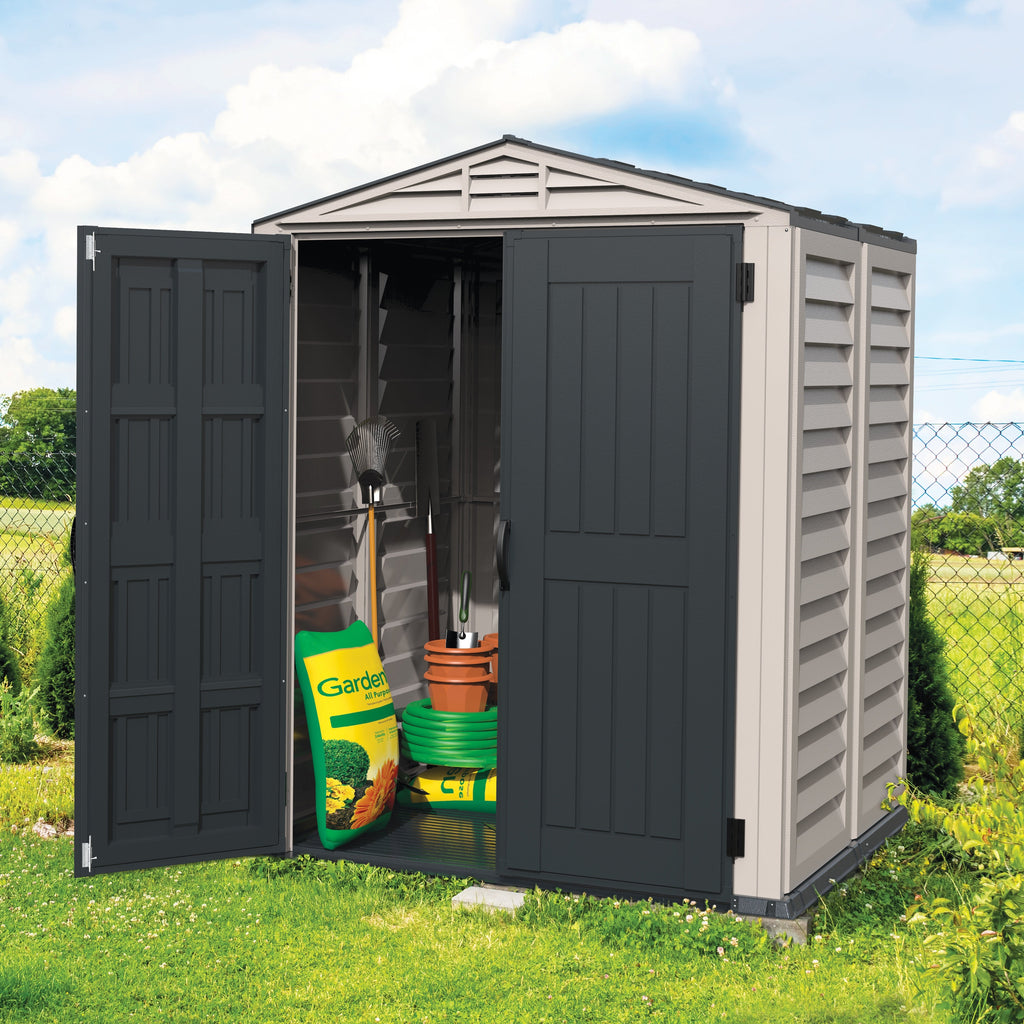 Duramax YardMate Plus 5 ft. 6 in. x 5ft. 6 in. Gray Plastic Vinyl Storage Shed with Molded Floor 35525