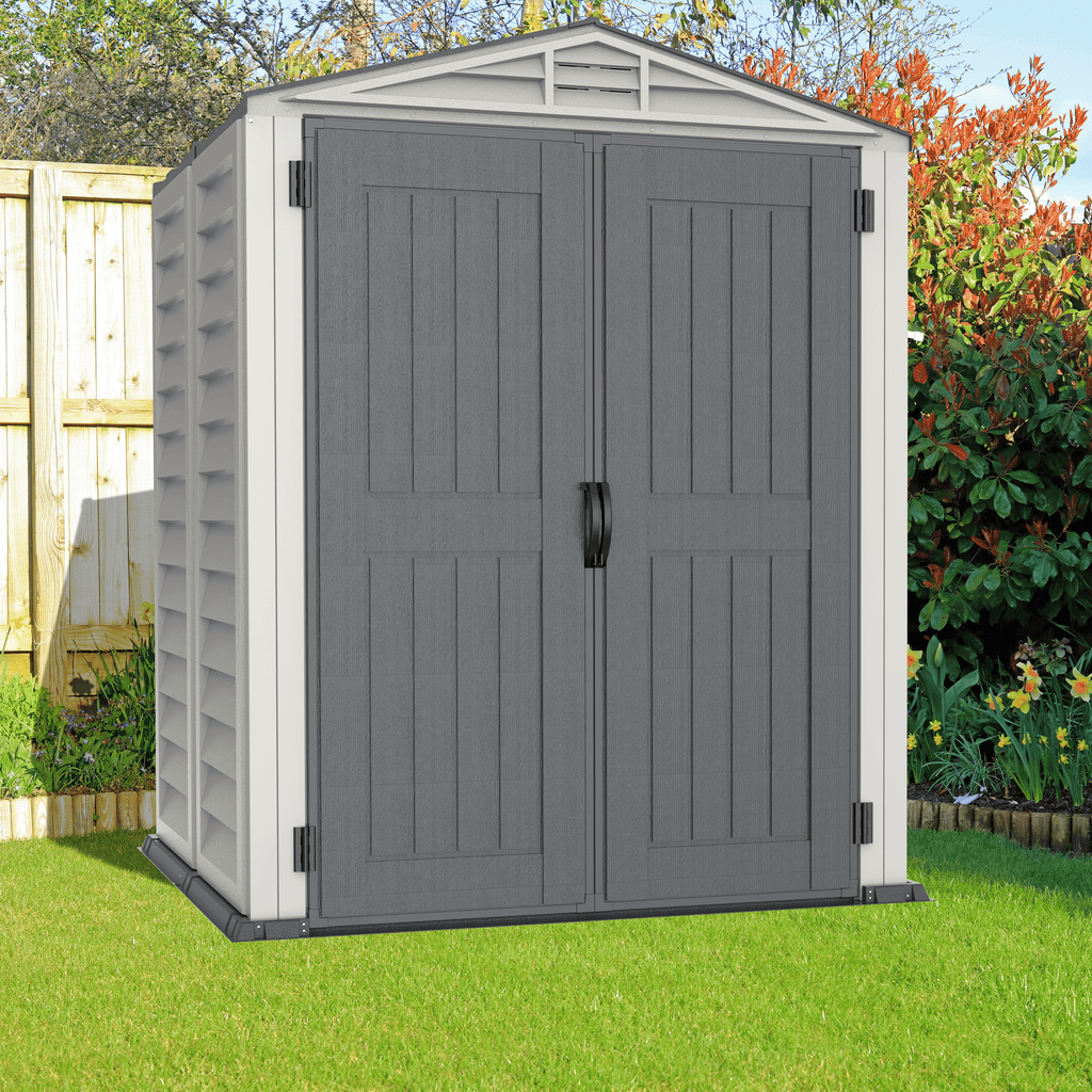 Duramax YardMate Plus 5 ft. 6 in. x 5ft. 6 in. Gray Plastic Vinyl Storage Shed with Molded Floor 35525