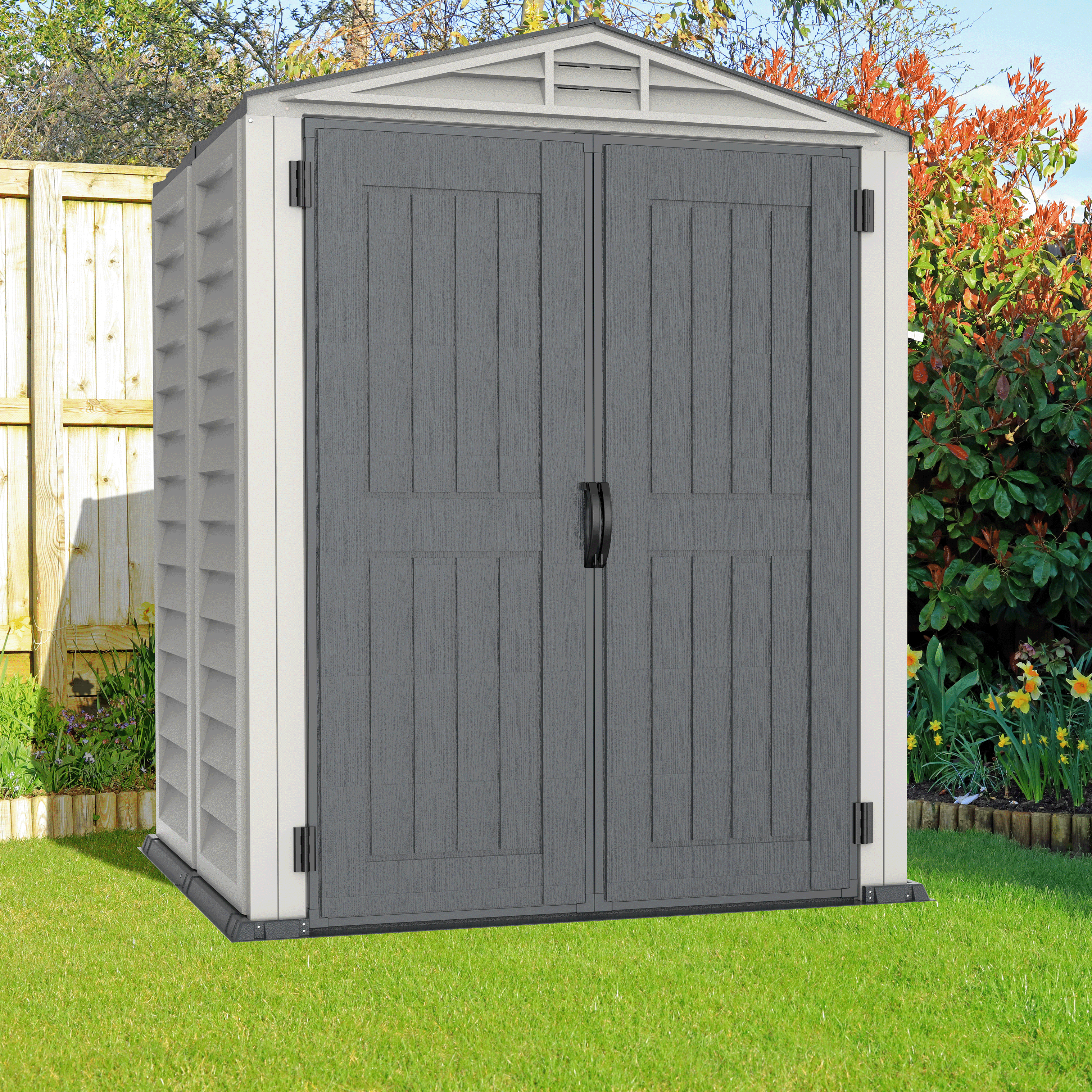 Duramax YardMate Plus 5 ft. 6 in. x 5ft. 6 in. Gray Plastic Vinyl Storage Shed with Molded Floor 35525