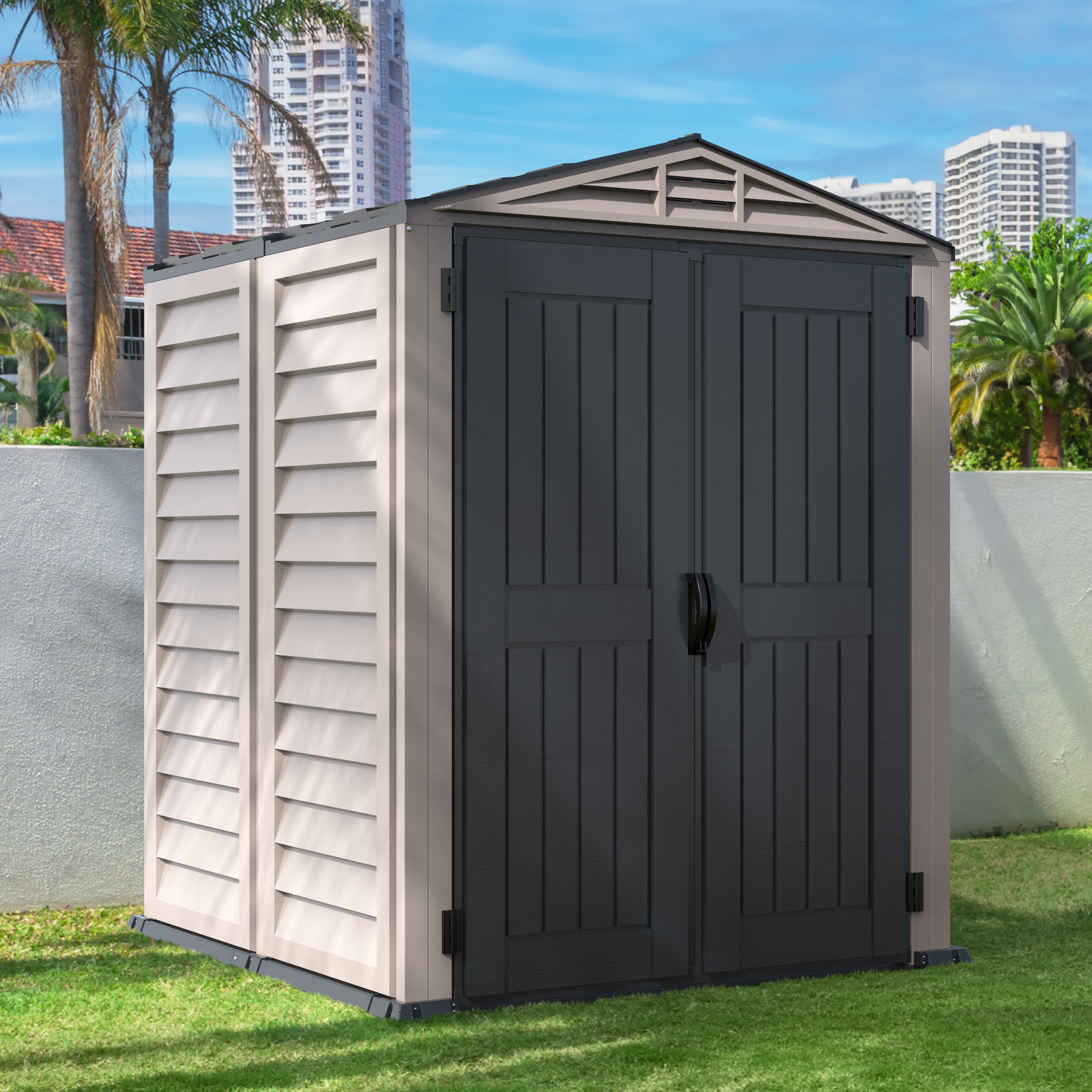 Duramax YardMate Plus 5 ft. 6 in. x 5ft. 6 in. Gray Plastic Vinyl Storage Shed with Molded Floor 35525
