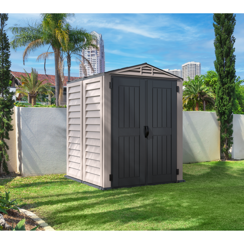 Duramax YardMate Plus 5 ft. 6 in. x 5ft. 6 in. Gray Plastic Vinyl Storage Shed with Molded Floor 35525