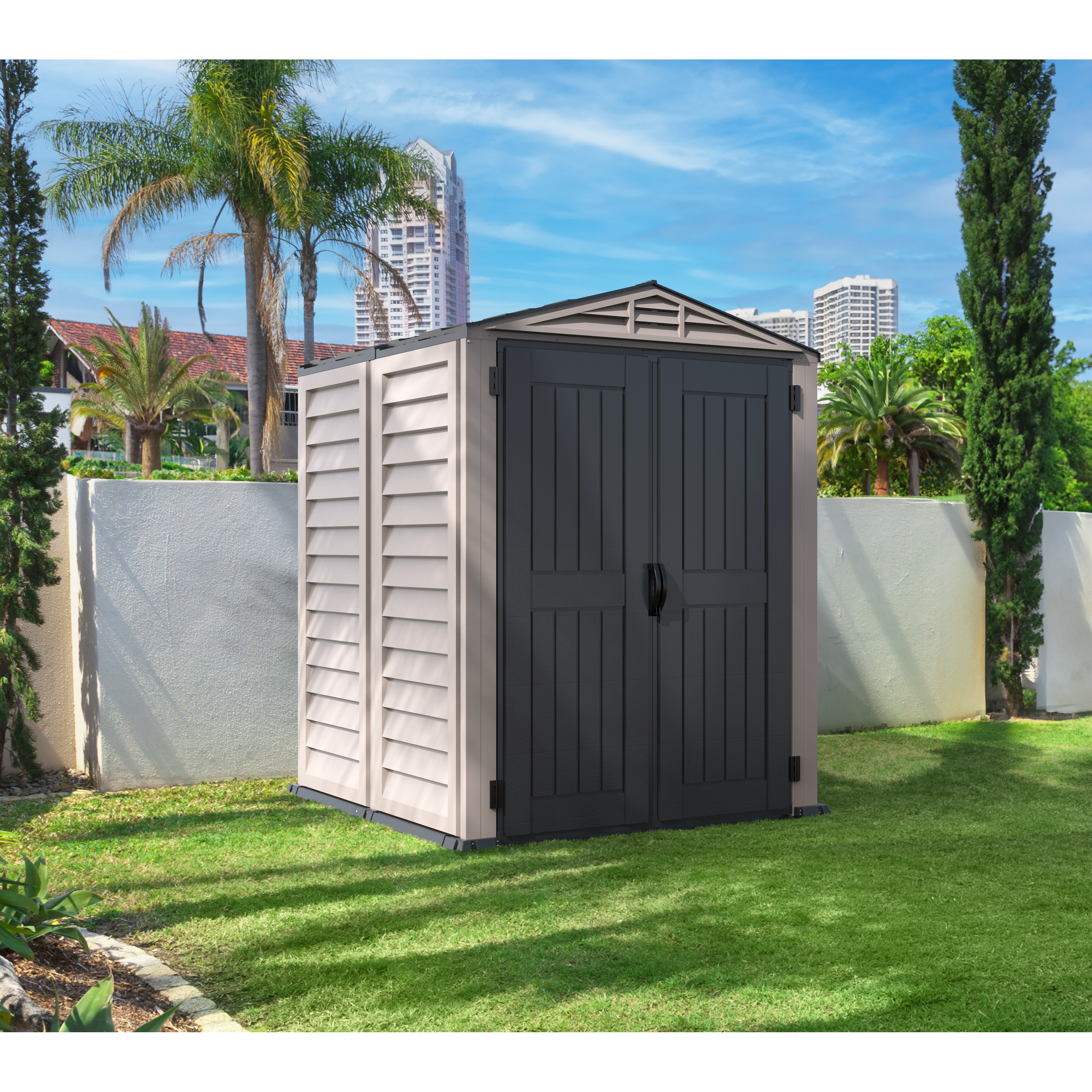 Duramax YardMate Plus 5 ft. 6 in. x 5ft. 6 in. Gray Plastic Vinyl Storage Shed with Molded Floor 35525