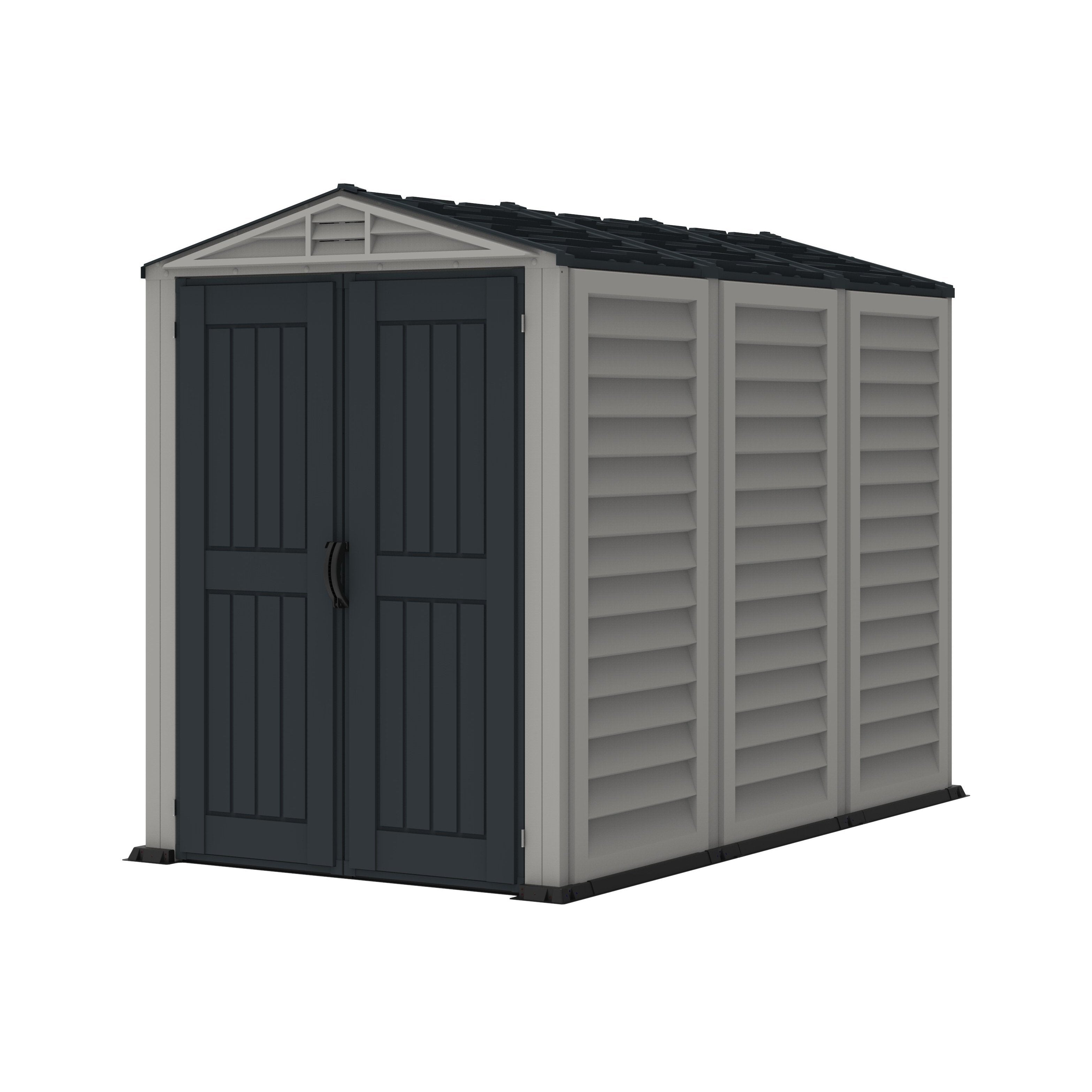 DuraMax YardMate Plus 5 ft. 6 in. x 8ft. Gray Plastic Vinyl Storage Shed with Molded Floor 35825