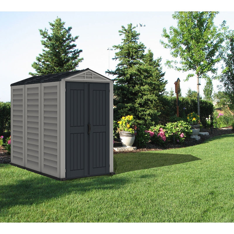 DuraMax YardMate Plus 5 ft. 6 in. x 8ft. Gray Plastic Vinyl Storage Shed with Molded Floor 35825