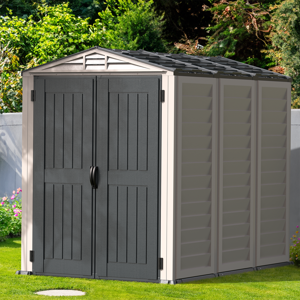 DuraMax YardMate Plus 5 ft. 6 in. x 8ft. Gray Plastic Vinyl Storage Shed with Molded Floor 35825