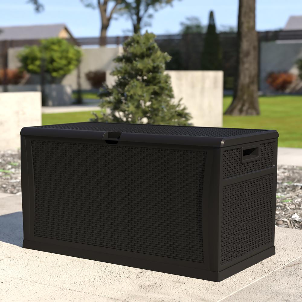 120 Gallon Plastic Deck Box - Waterproof Storage Box, Black
